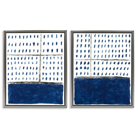 Stupell Industries Abstract Indigo Block Room Abstract Painting Gray Floater Framed Canvas Art Print Wall Art, 17 x 21, Set of 2