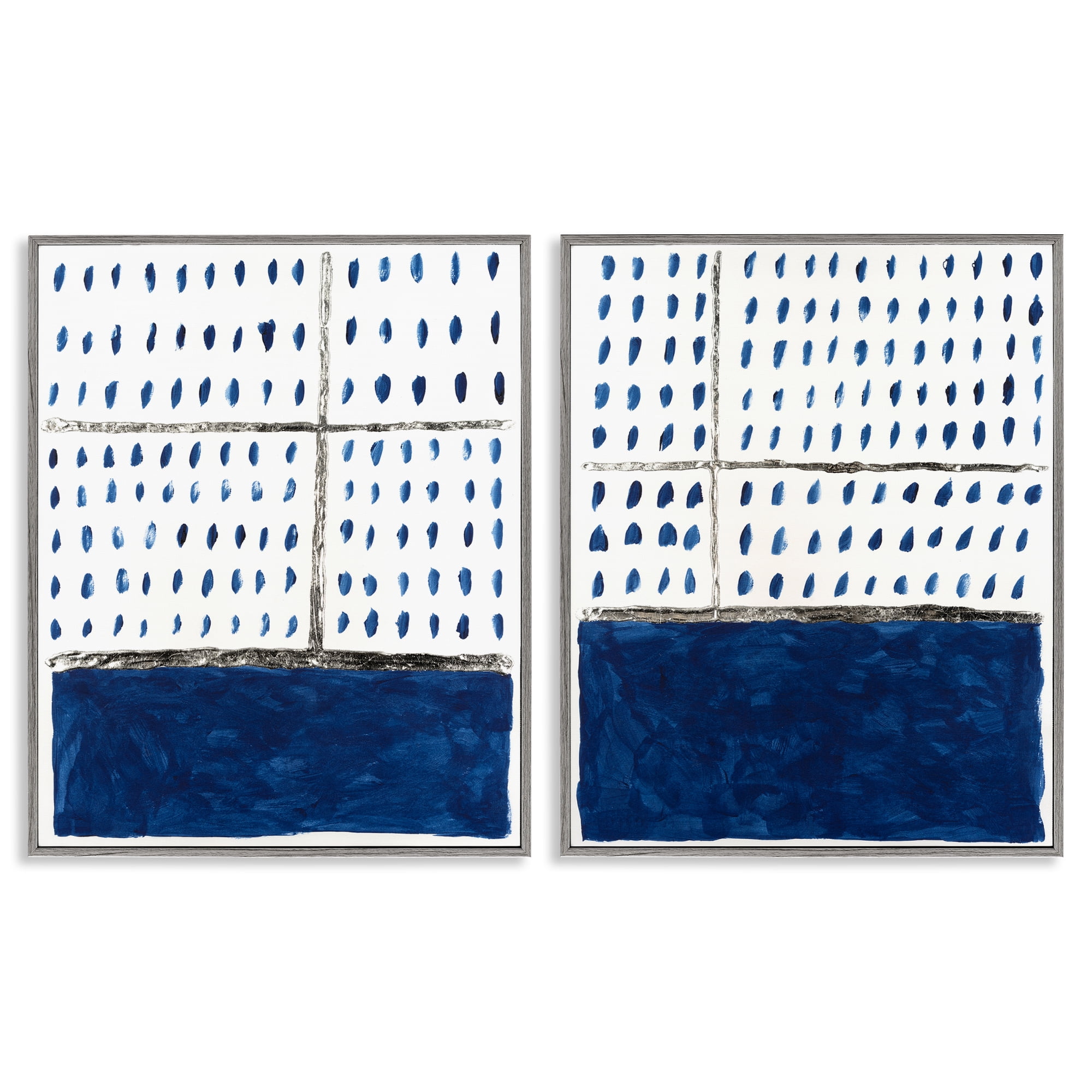 Stupell Industries Abstract Indigo Block Room Abstract Painting Gray Framed Art Print Wall Art, 24 x 30, Set of 2
