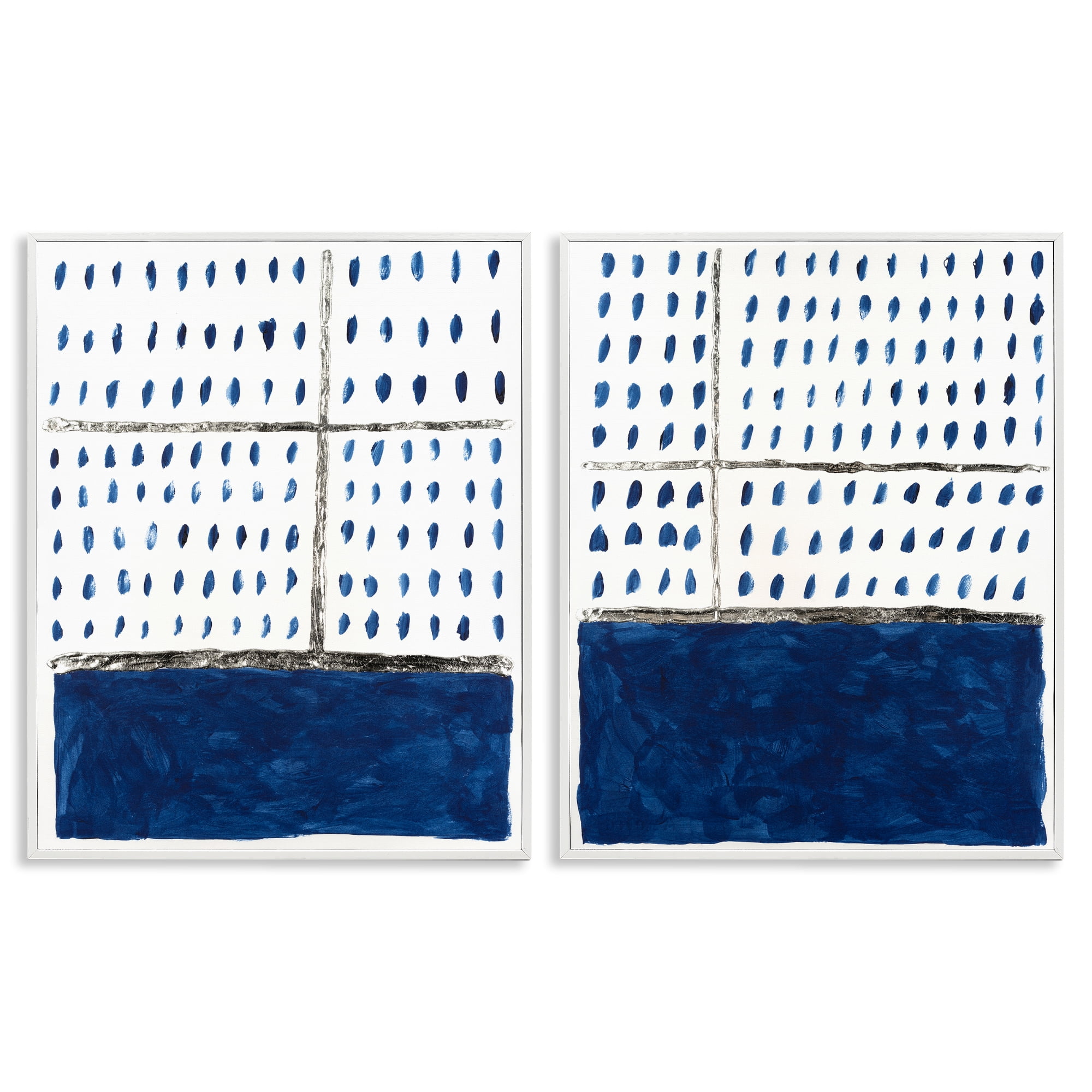 Stupell Industries Abstract Indigo Block Room Abstract Painting White Framed Art Print Wall Art, 24 x 30, Set of 2