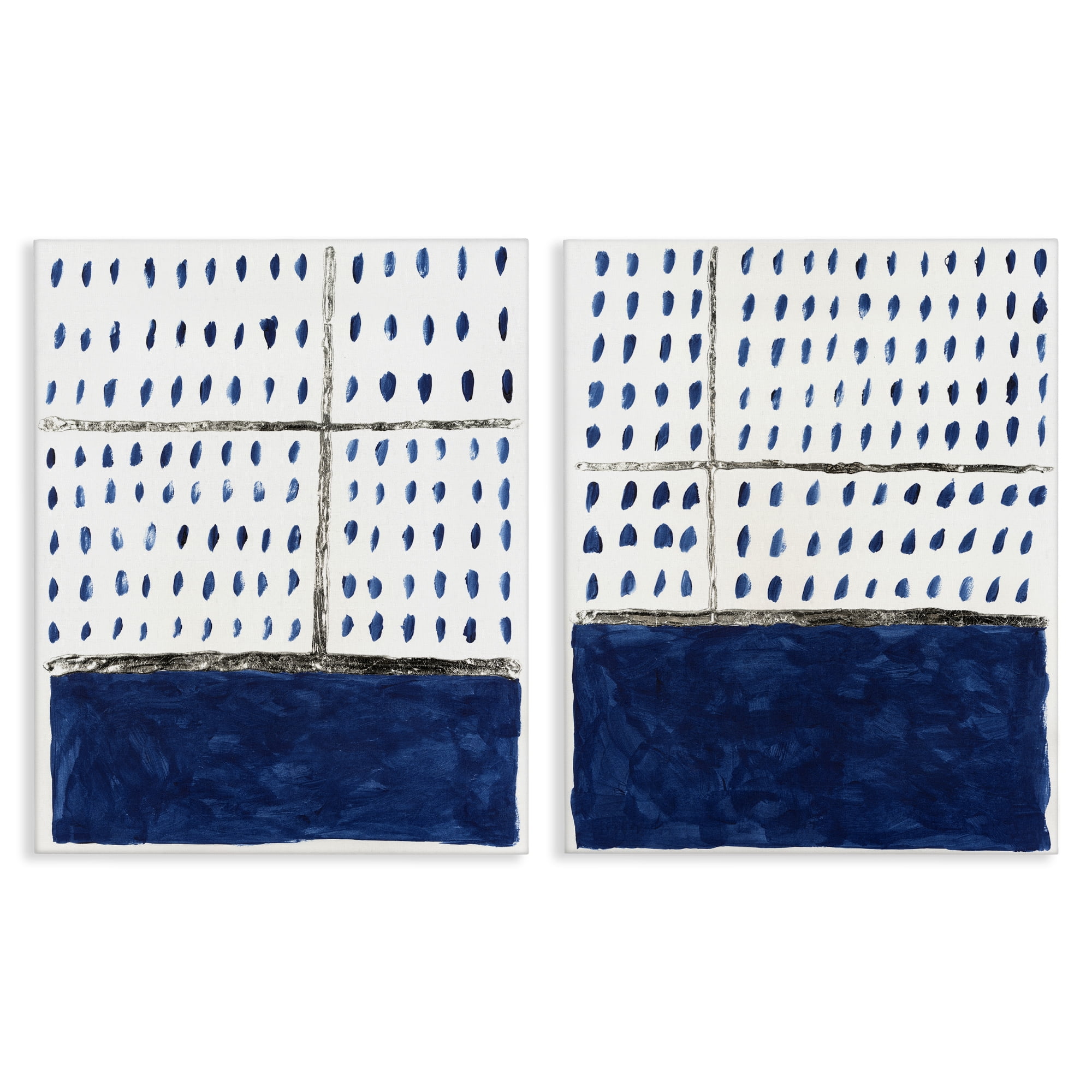 Stupell Industries Abstract Indigo Block Room Abstract Painting Wrapped Canvas Art Print Wall Art, 24 x 30, Set of 2