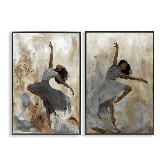 Stupell Industries Abstract Interpretive Dance Figure People Painting Black Framed Art Print Wall Art, 12 x 18, Set of 2