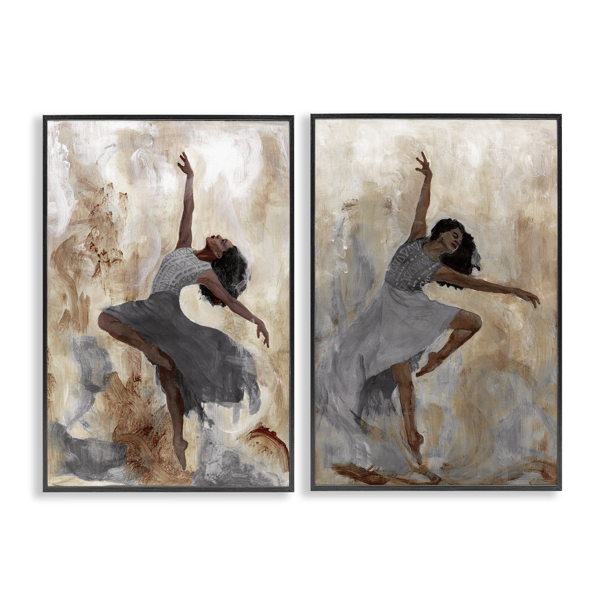 Stupell Industries Abstract Interpretive Dance Figure People Painting Black Framed Art Print Wall Art, 20 x 30, Set of 2