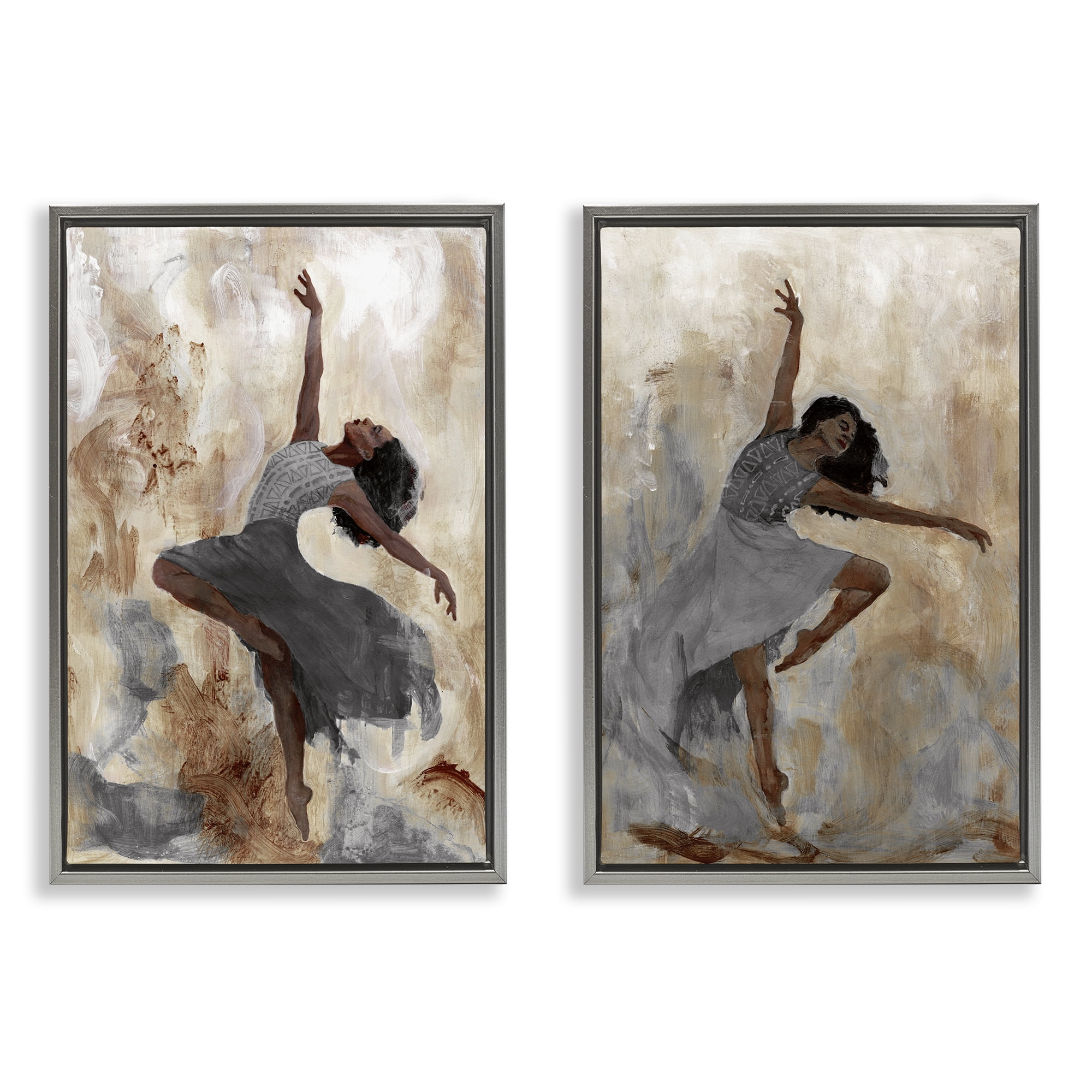 Stupell Industries Abstract Interpretive Dance Figure People Painting Gray Floater Framed Canvas Art Print Wall Art, 17 x 25, Set of 2
