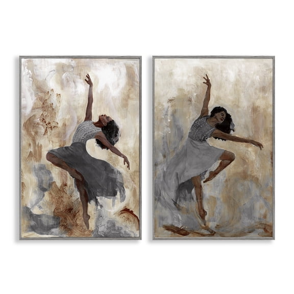 Stupell Industries Abstract Interpretive Dance Figure People Painting Gray Framed Art Print Wall Art, 20 x 30, Set of 2