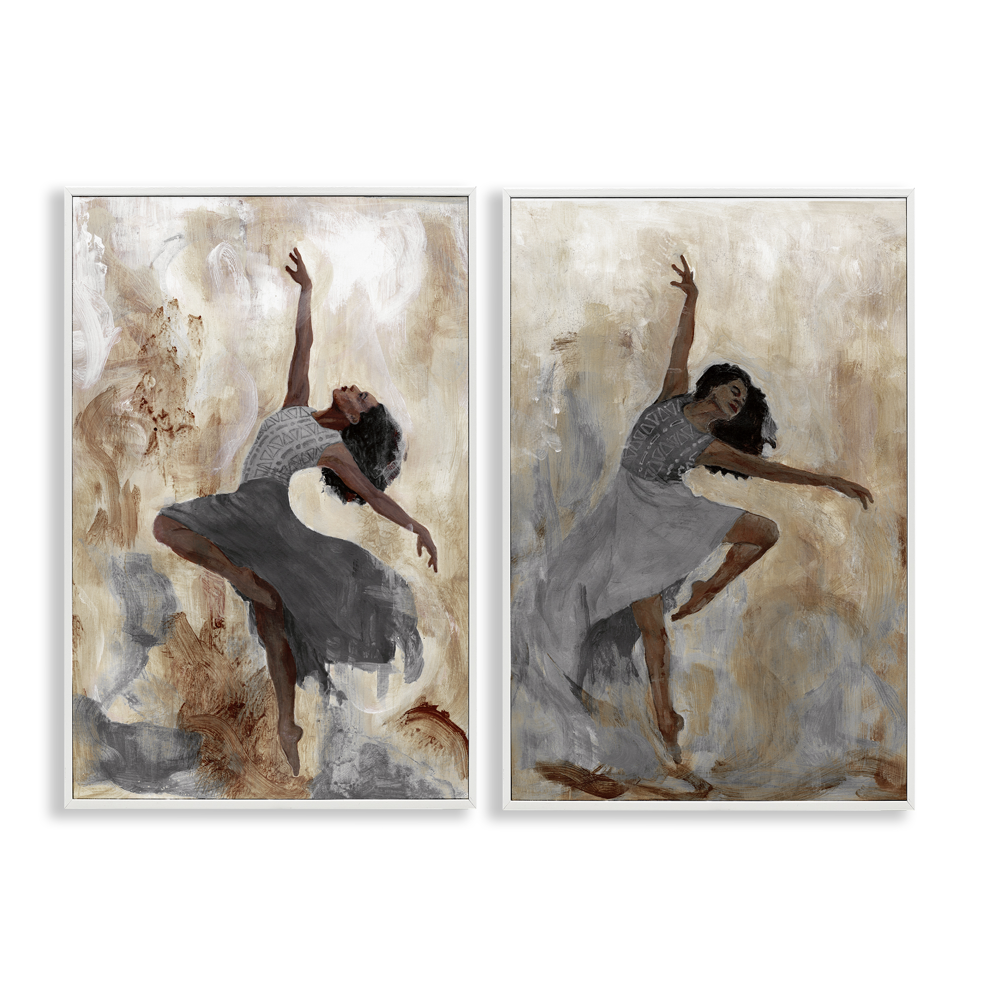 Stupell Industries Abstract Interpretive Dance Figure People Painting White Framed Art Print Wall Art, 12 x 18, Set of 2