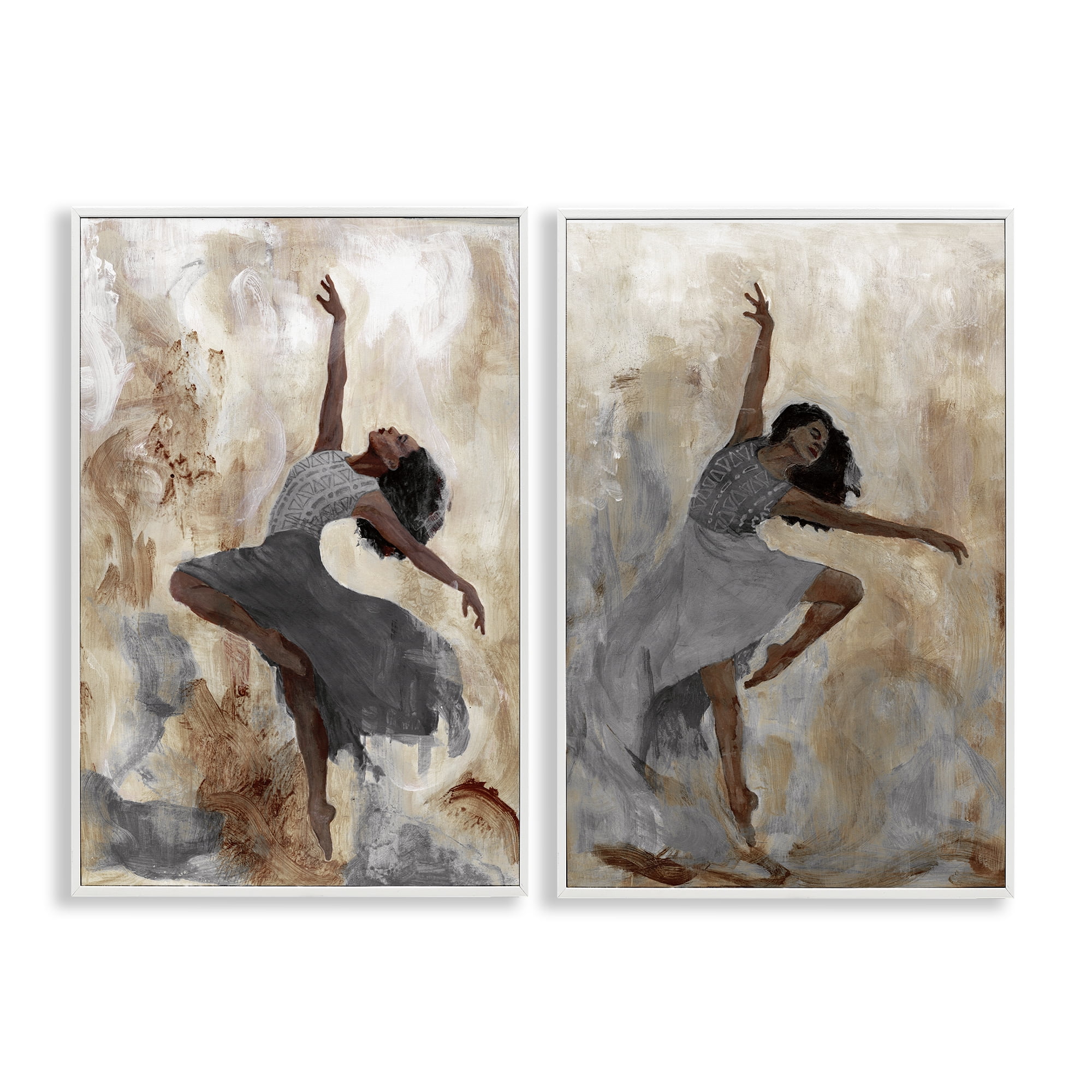 Stupell Industries Abstract Interpretive Dance Figure People Painting White Framed Art Print Wall Art, 16 x 24, Set of 2