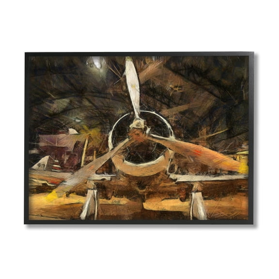 Stupell Industries Abstract Jet Plane Propeller Aircraft Hanger Scene Paintings Black Framed Art Print Wall Art, 14x11, by Daniel Sproul