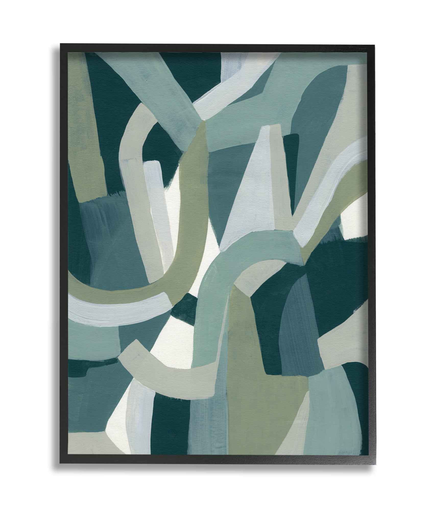 Stupell Industries Abstract Jigsaw Shapes Layered Green Limestone Black Framed, 24 x 30, Design by June Erica Vess