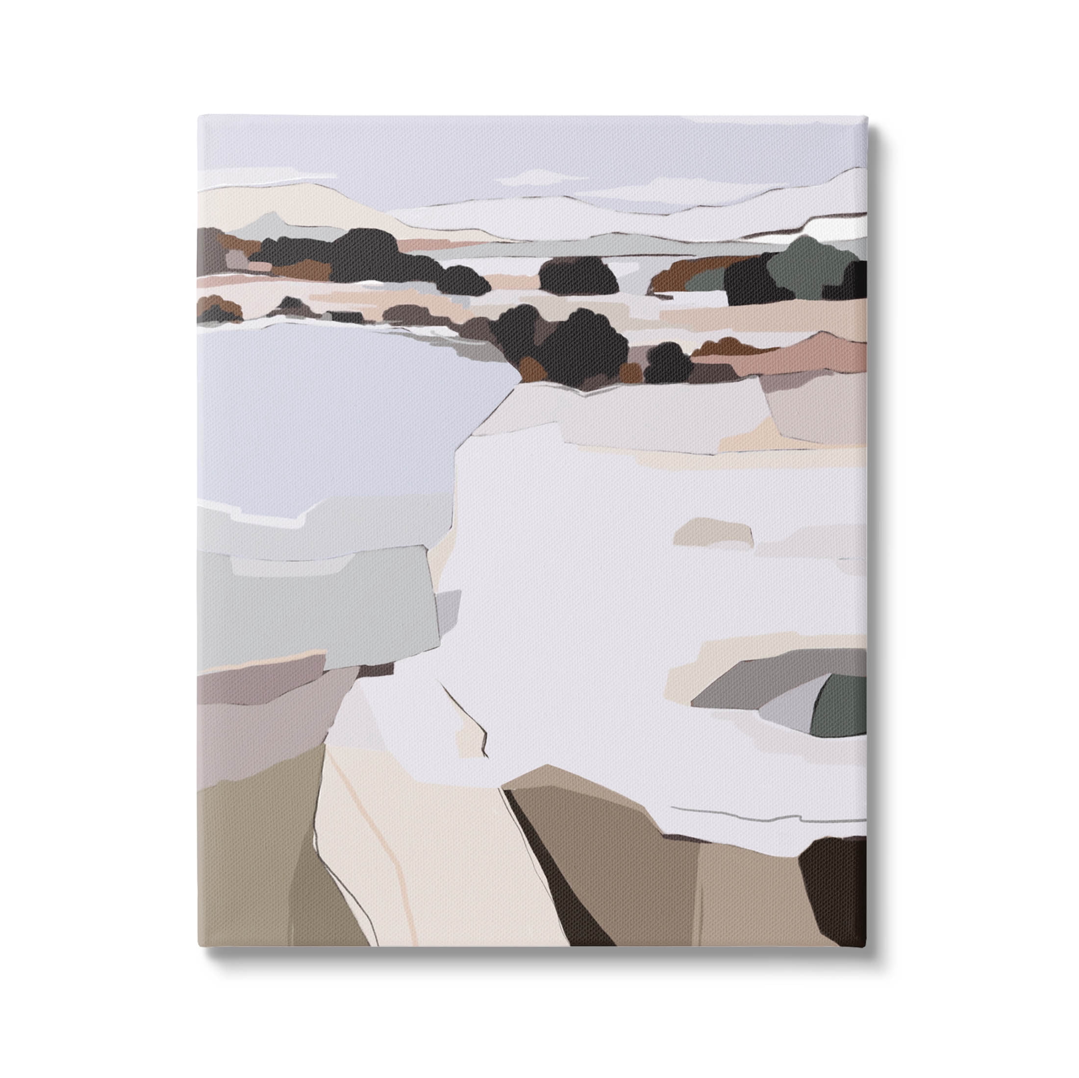Stupell Industries Abstract Lake Cliffs Landscape Painting Graphic Art Gallery Wrapped Canvas Print Wall Art, Design by Nikita Jariwala