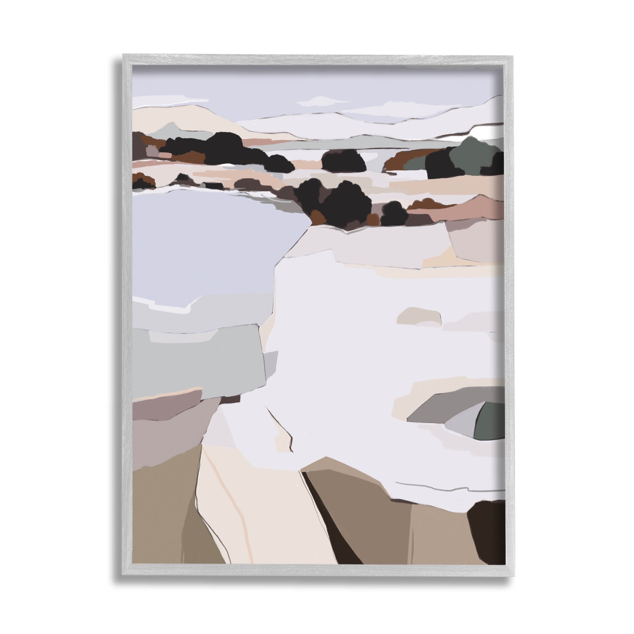 Stupell Industries Abstract Lake Cliffs Landscape Painting Graphic Art Gray Framed Art Print Wall Art, Design by Nikita Jariwala