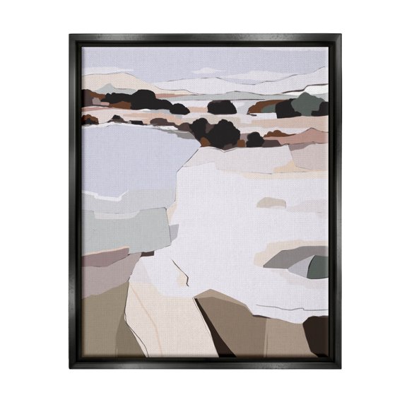 Stupell Industries Abstract Lake Cliffs Landscape Painting Graphic Art Jet Black Floating Framed Canvas Print Wall Art, Design by Nikita Jariwala