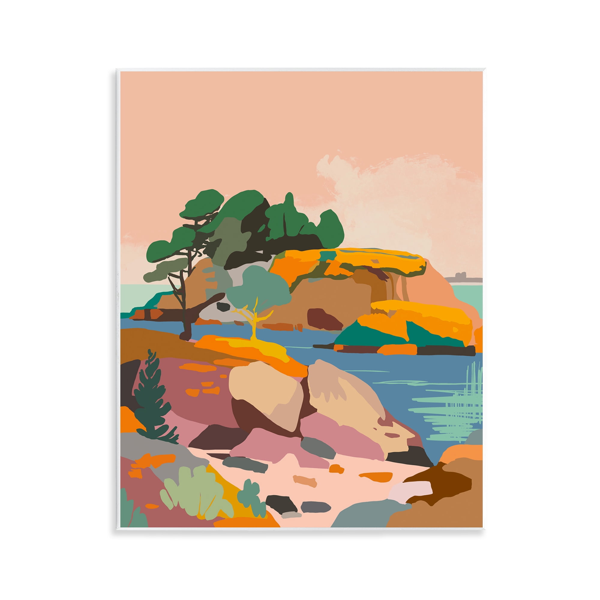 Stupell Industries Abstract Lake & Cliffs Landscape Painting Unframed Art Print Wall Art, 11 x 14