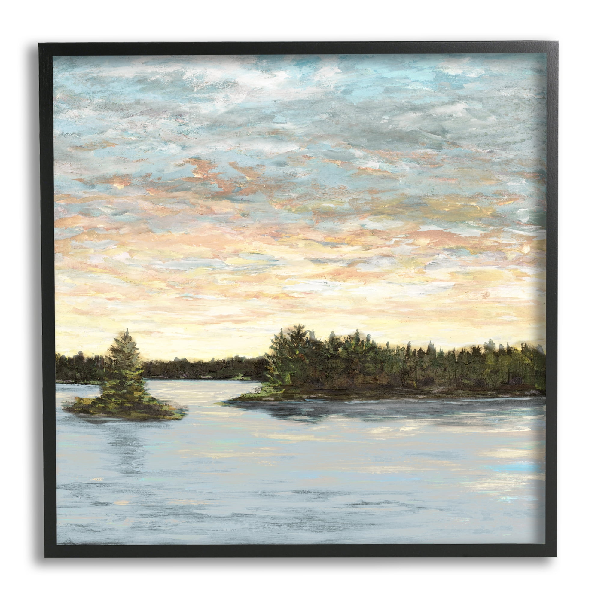 Stupell Industries Abstract Lake Islands Landscape Painting Black Framed Art Print Wall Art, 17 x 17