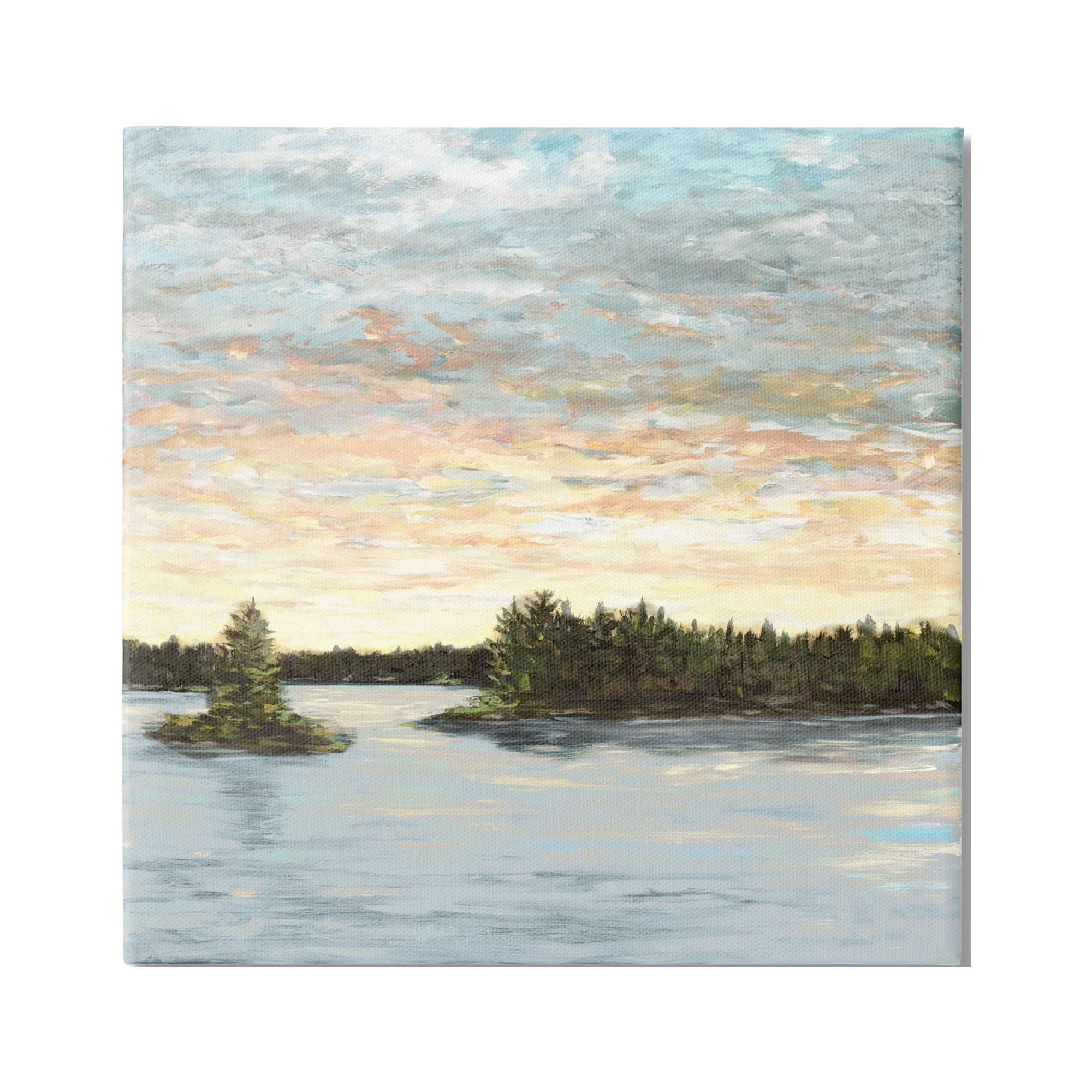 Stupell Industries Abstract Lake Islands Landscape Painting Gallery Wrapped Canvas Art Print Wall Art, 24 x 24