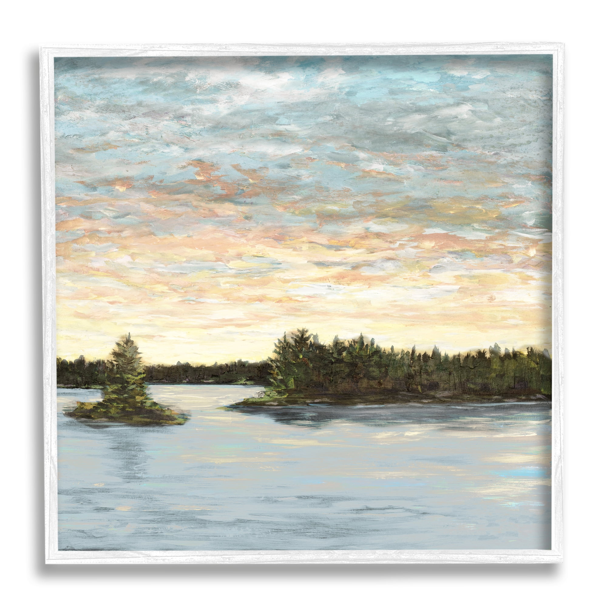 Stupell Industries Abstract Lake Islands Landscape Painting White Framed Art Print Wall Art, 17 x 17