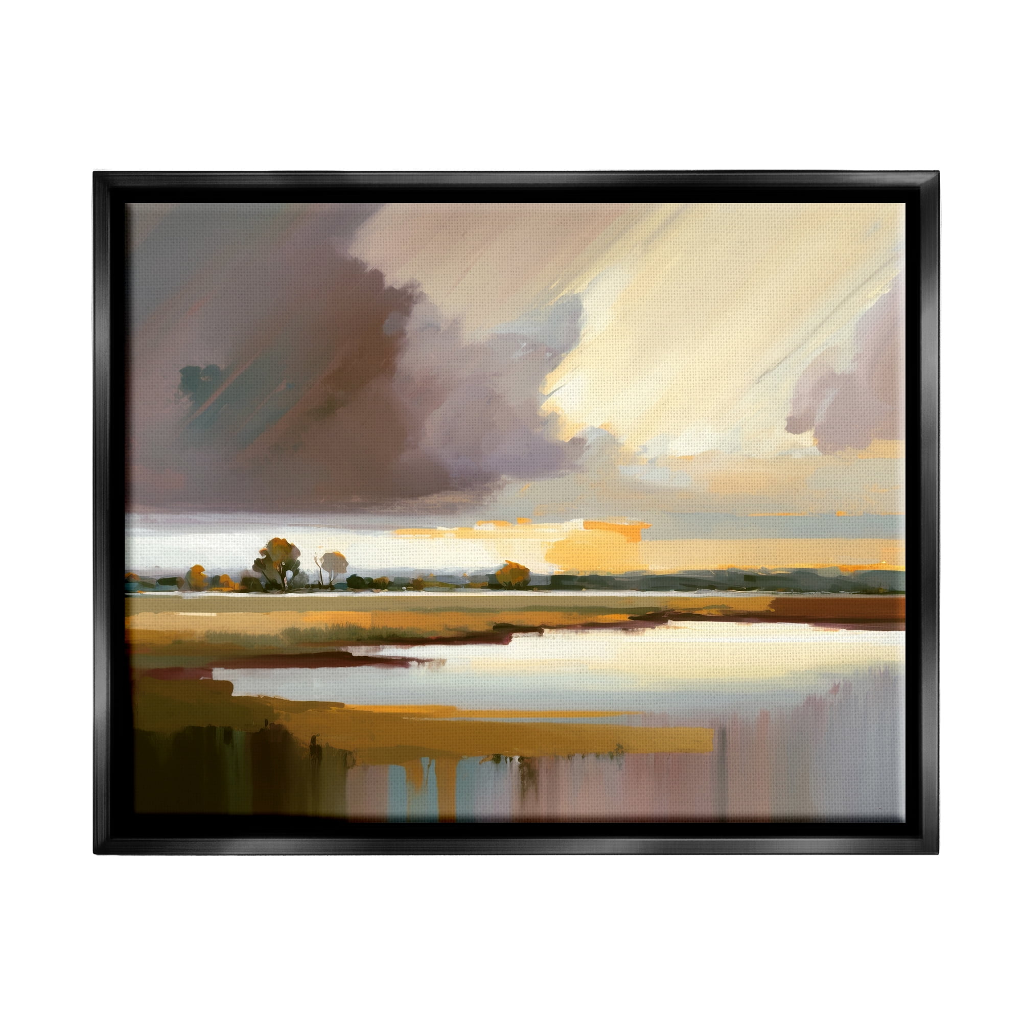 Stupell Industries Abstract Lake Painting Nature Painting Black Floater Framed Art Print Wall Art, 31 x 25