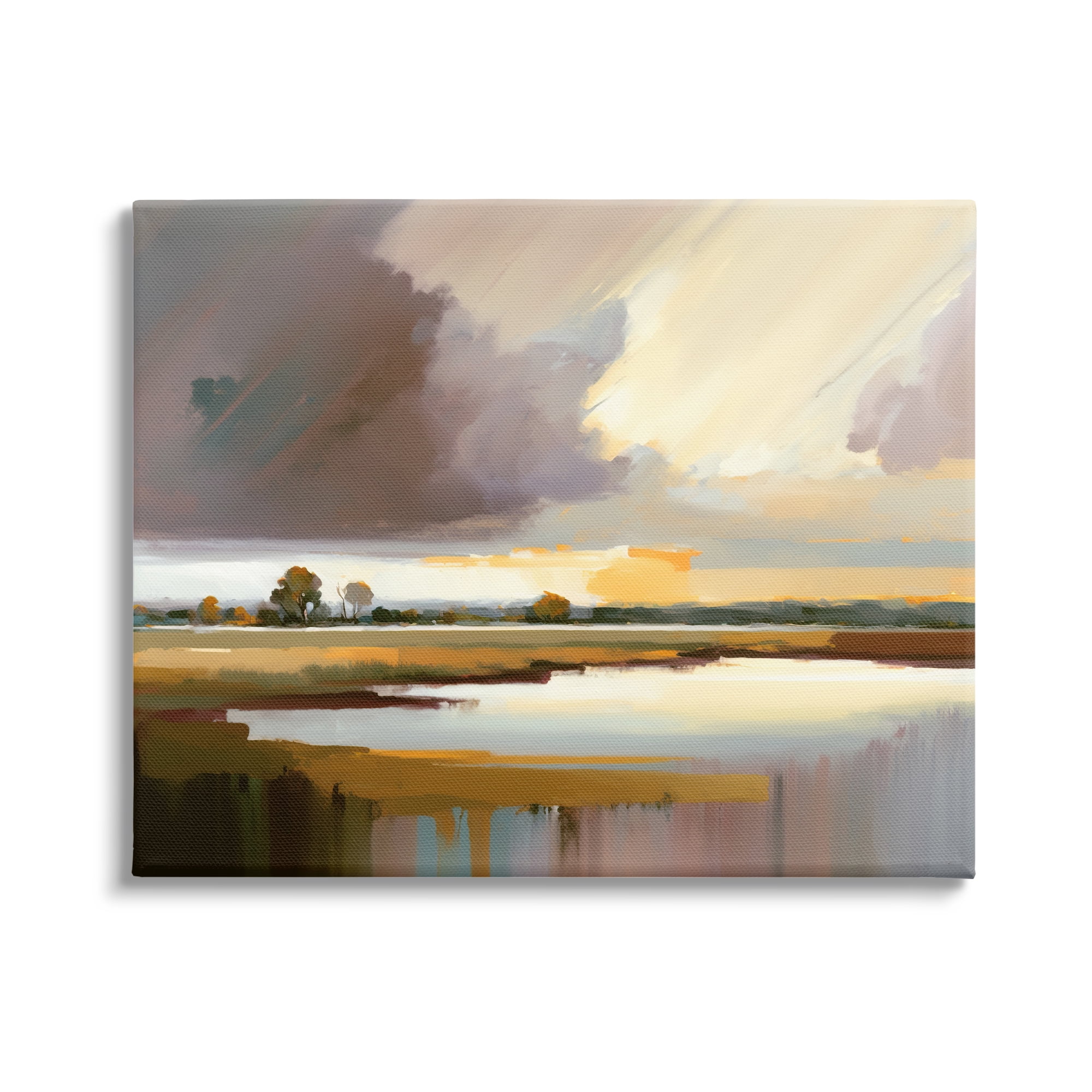 Stupell Industries Abstract Lake Painting Nature Painting Gallery Wrapped Canvas Print Wall Art, 40 x 30