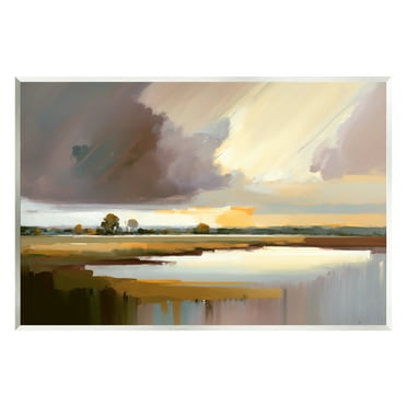 Stupell Industries Abstract Lake Painting Nature Painting Unframed Art Print Wall Art, 15 x 10