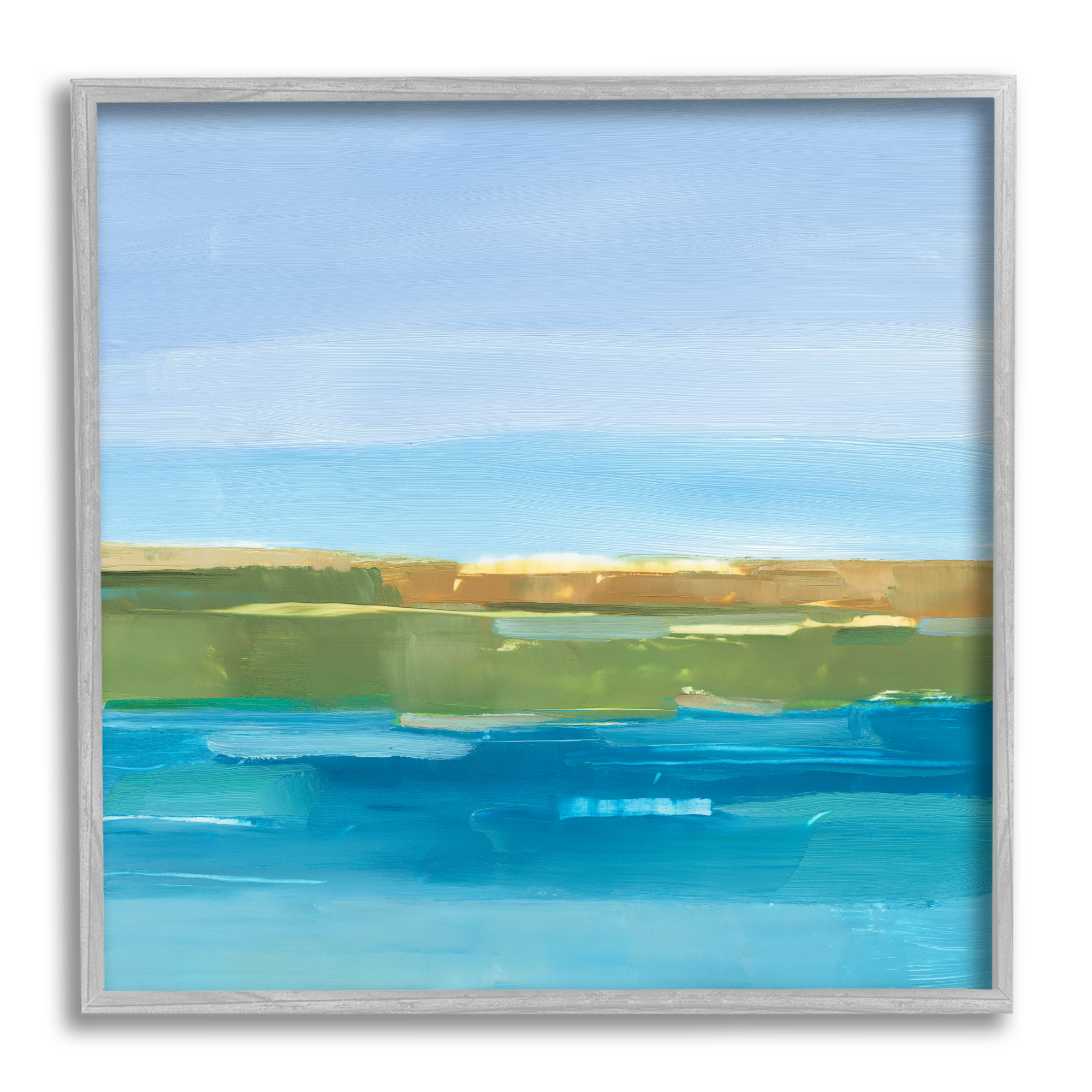 Stupell Industries Abstract Lake Scenery Abstract Painting Gray Framed Art Print Wall Art, 12 x 12