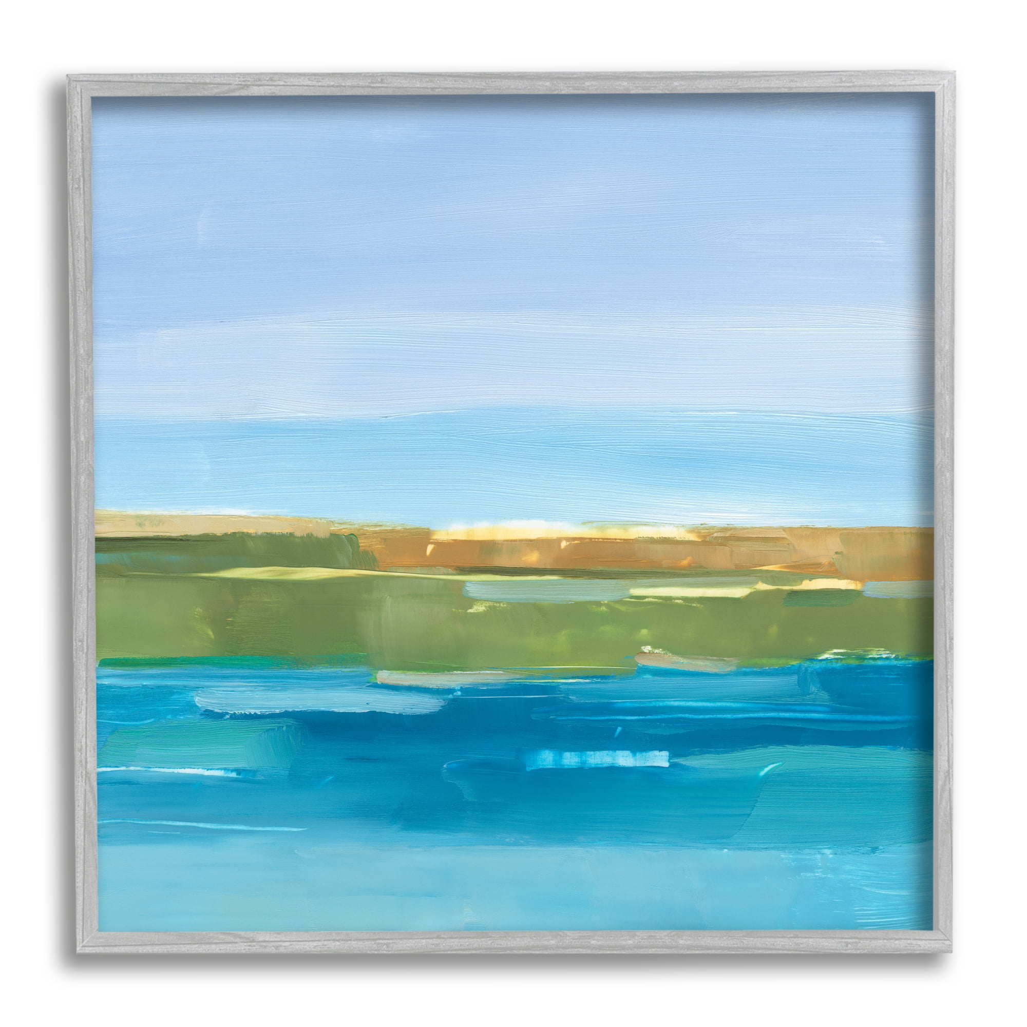 Stupell Industries Abstract Lake Scenery Abstract Painting Gray Framed Art Print Wall Art, 24 x 24