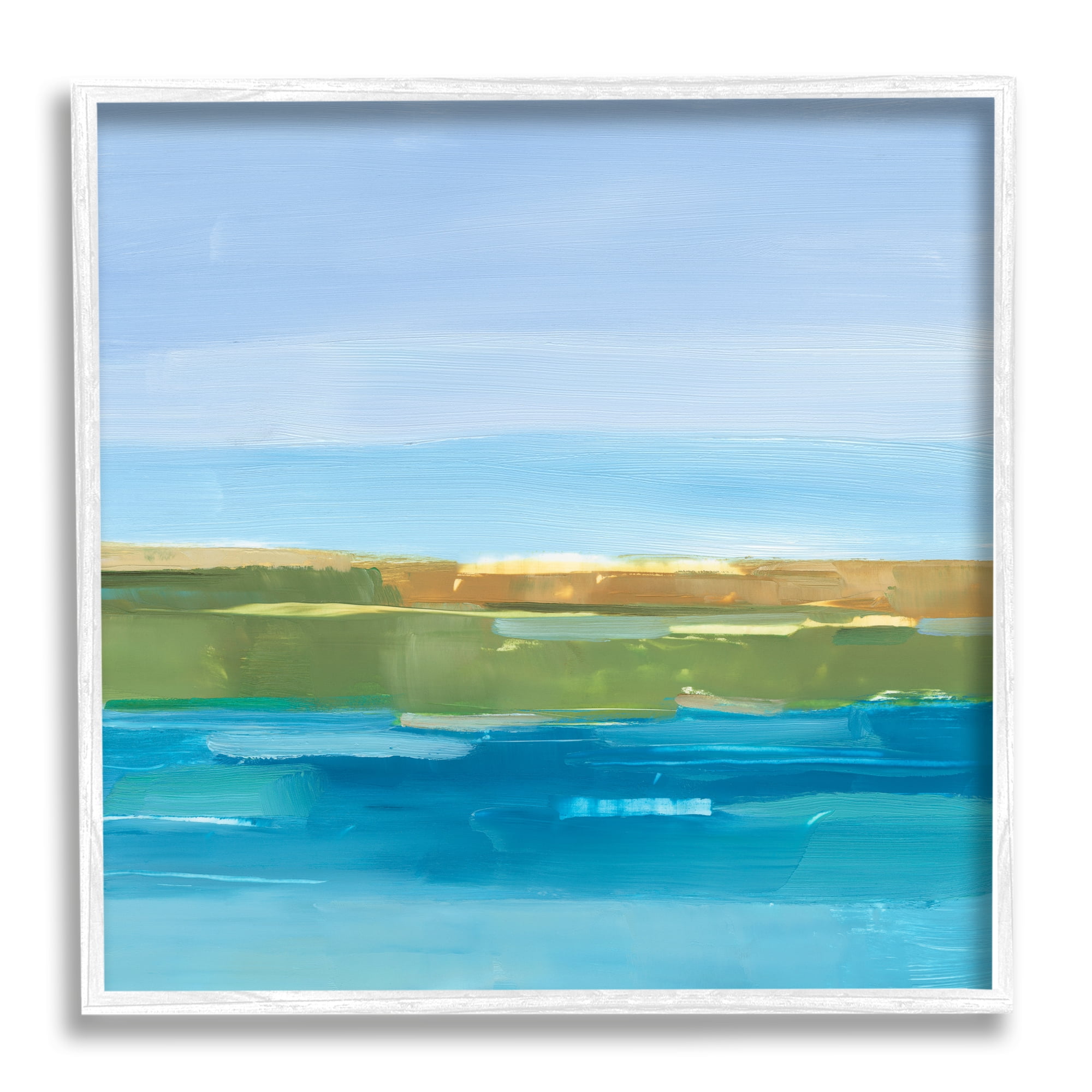 Stupell Industries Abstract Lake Scenery Abstract Painting White Framed Art Print Wall Art, 12 x 12