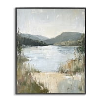 Stupell Industries Abstract Lake Shore & Mountains Landscape & Nature Painting Black Framed Art Print Wall Art, 11 x 14