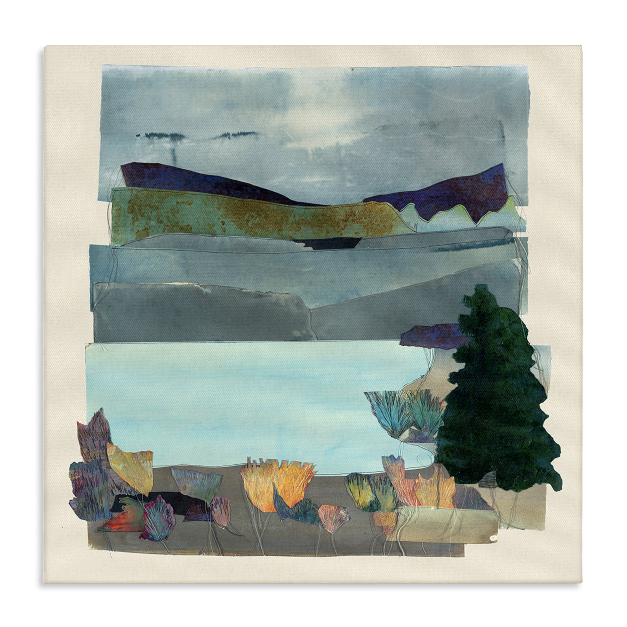 Stupell Industries Abstract Lake View Scene Abstract Painting Wrapped Canvas Art Print Wall Art, 24 x 24