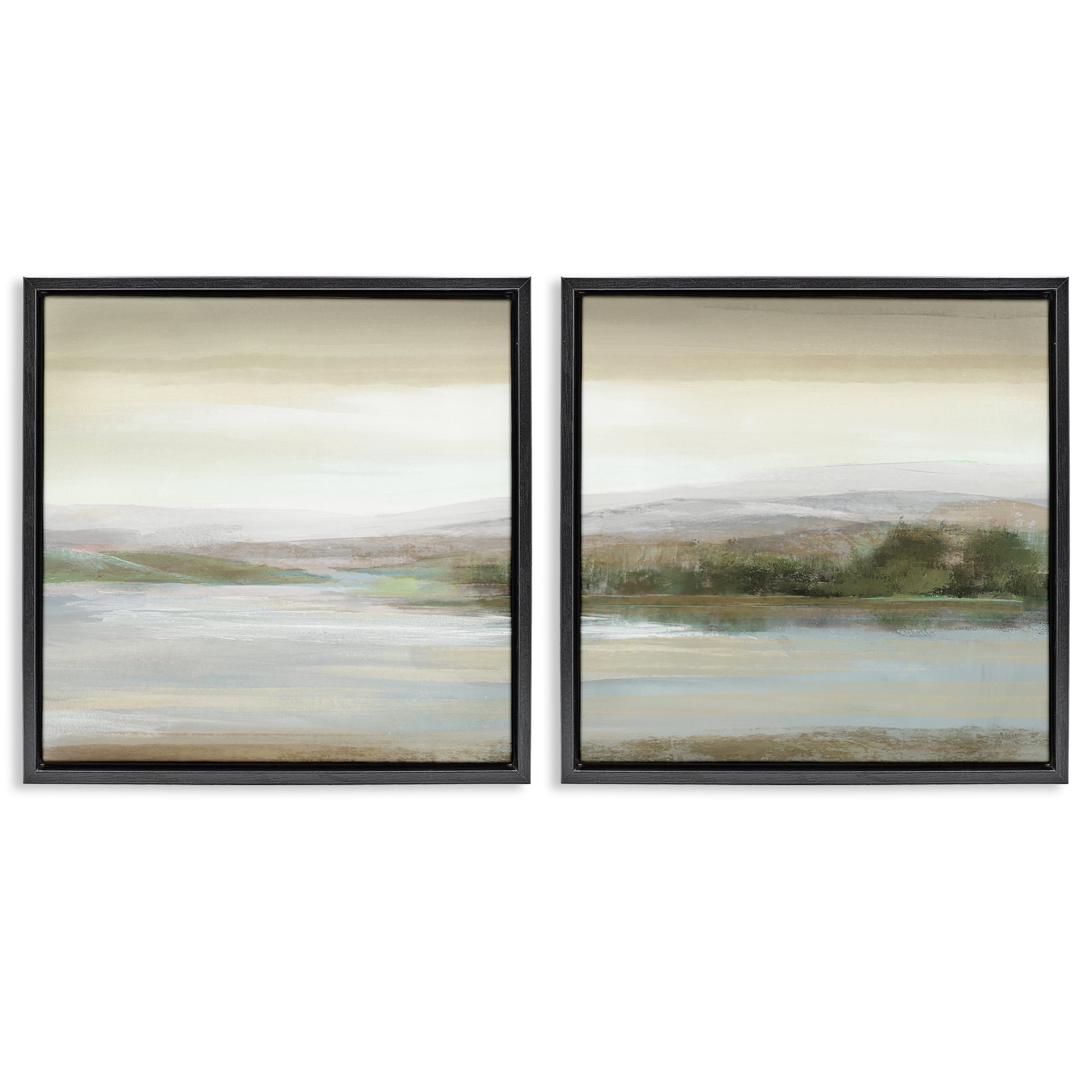 Stupell Industries Abstract Lakeside Landscape Landscape & Nature Painting Black Floater Framed Canvas Art Print Wall Art, 25 x 25, Set of 2