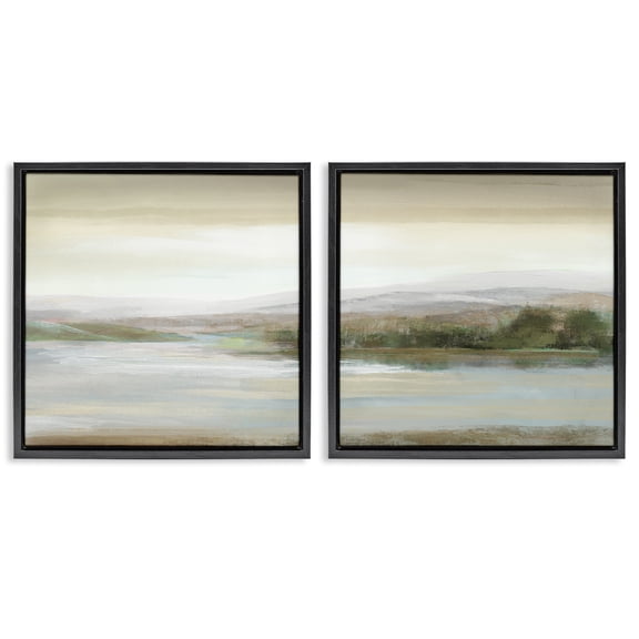 Stupell Industries Abstract Lakeside Landscape Landscape & Nature Painting Black Floater Framed Canvas Art Print Wall Art, 25 x 25, Set of 2