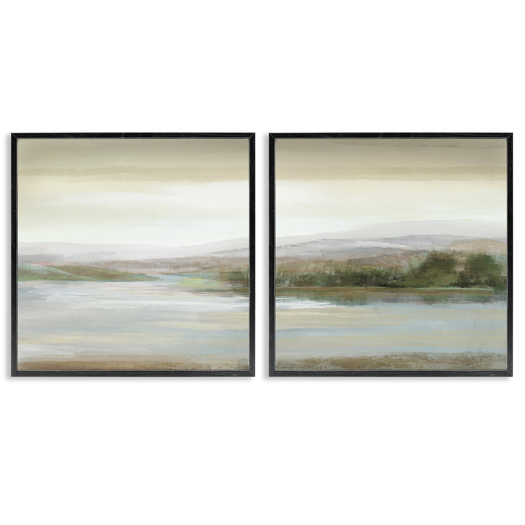 Stupell Industries Abstract Lakeside Landscape Landscape & Nature Painting Black Framed Art Print Wall Art, 12 x 12, Set of 2