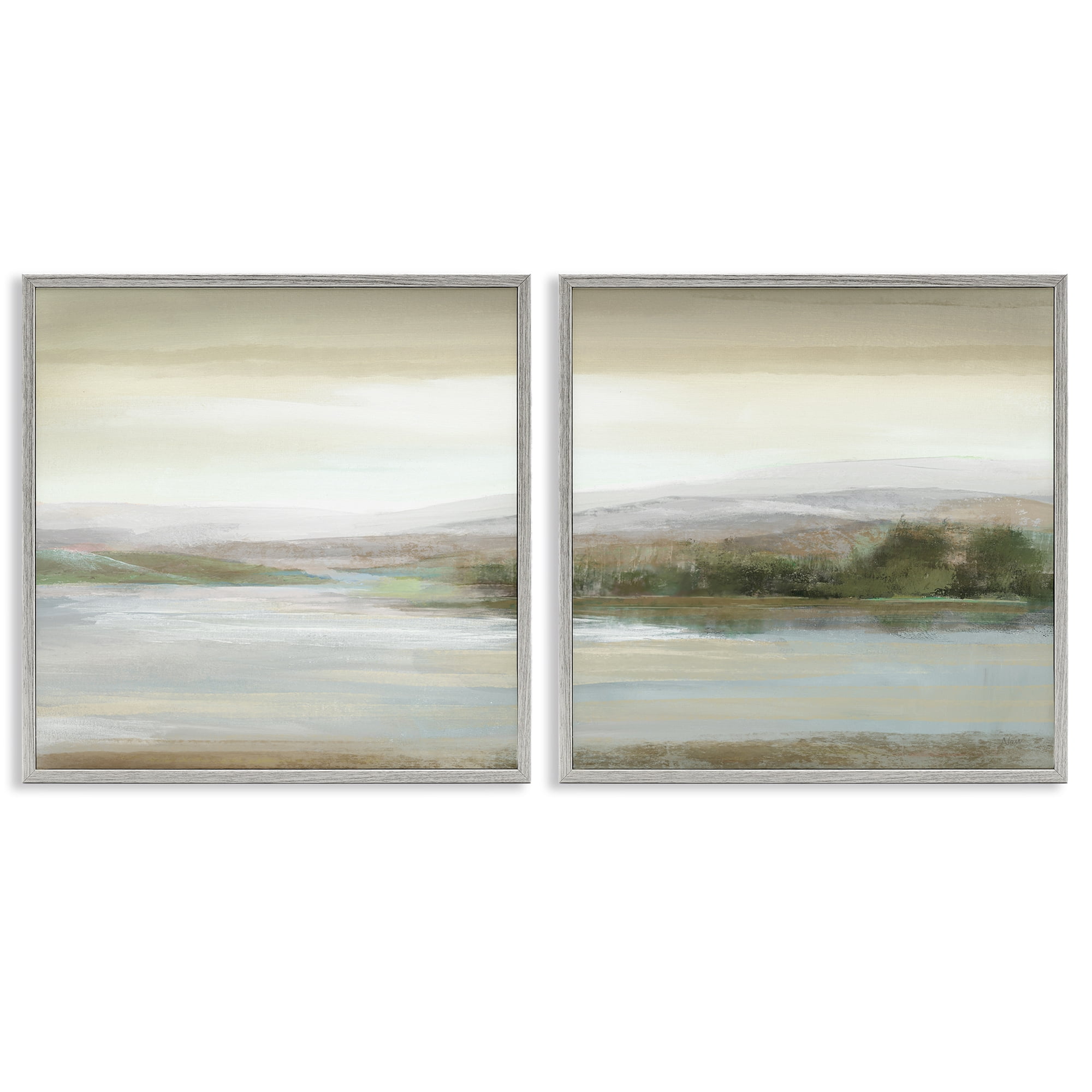 Stupell Industries Abstract Lakeside Landscape Landscape & Nature Painting Gray Framed Art Print Wall Art, 17 x 17, Set of 2