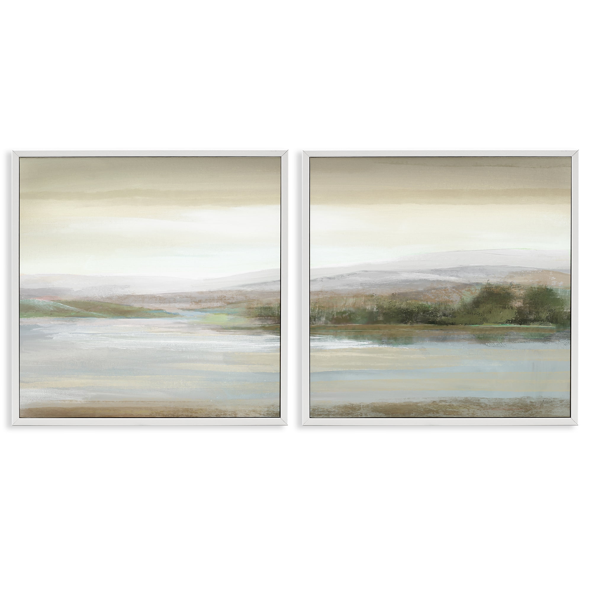 Stupell Industries Abstract Lakeside Landscape Landscape & Nature Painting White Framed Art Print Wall Art, 24 x 24, Set of 2