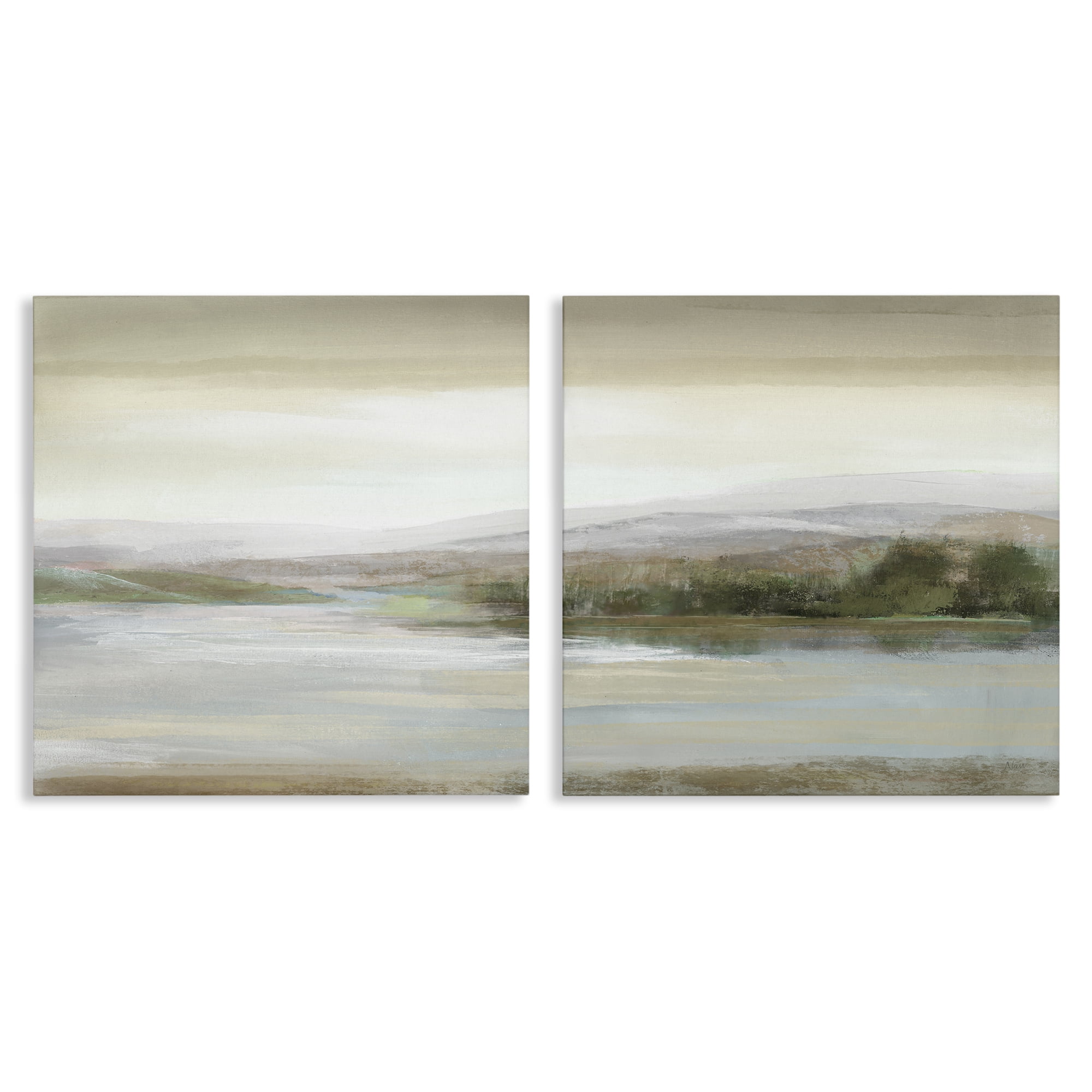 Stupell Industries Abstract Lakeside Landscape Landscape & Nature Painting Wrapped Canvas Art Print Wall Art, 24 x 24, Set of 2