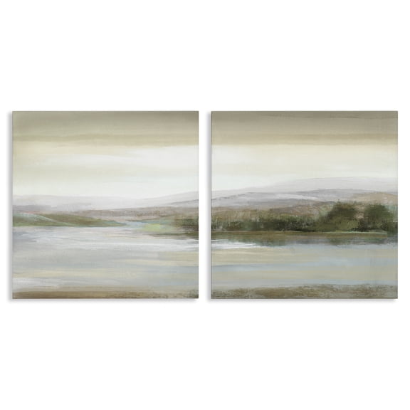 Stupell Industries Abstract Lakeside Landscape Landscape & Nature Painting Wrapped Canvas Art Print Wall Art, 24 x 24, Set of 2