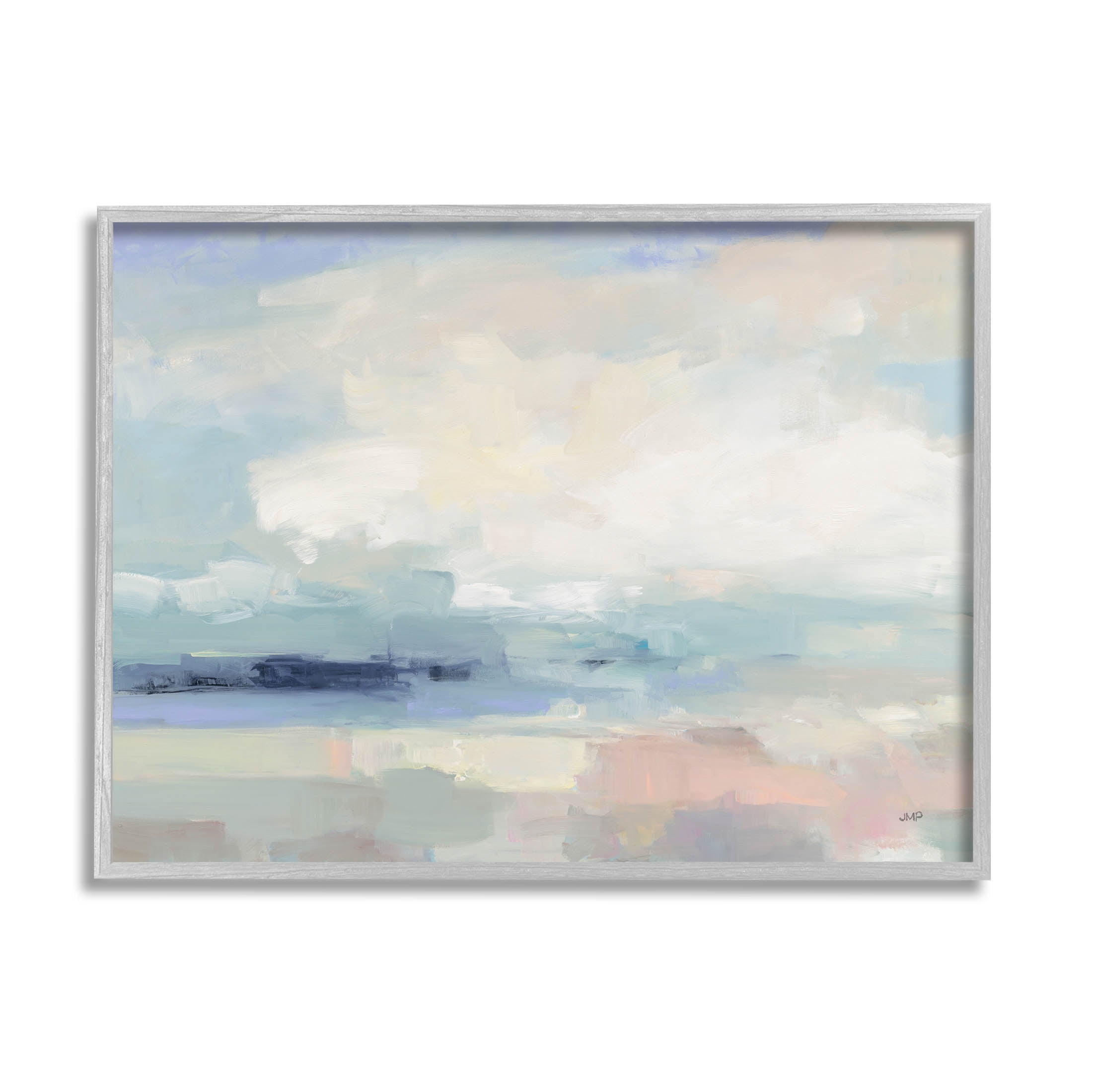 Muted Pastel Abstract Landscape Canvas Print in Gray Frame
