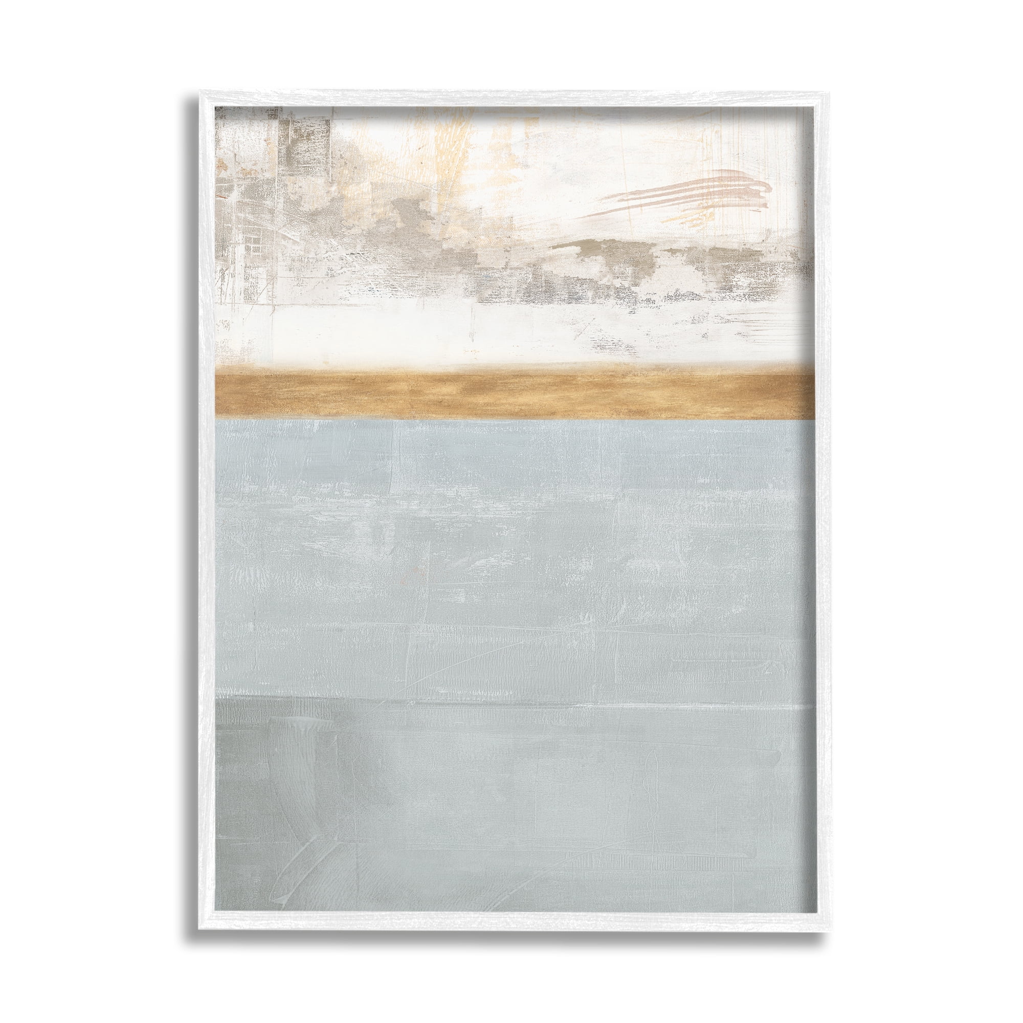 Stupell Industries Abstract Landscape Layered Blocks Grey Brown Off-White Abstract Painting White Framed Art Print Wall Art, 24 x 30