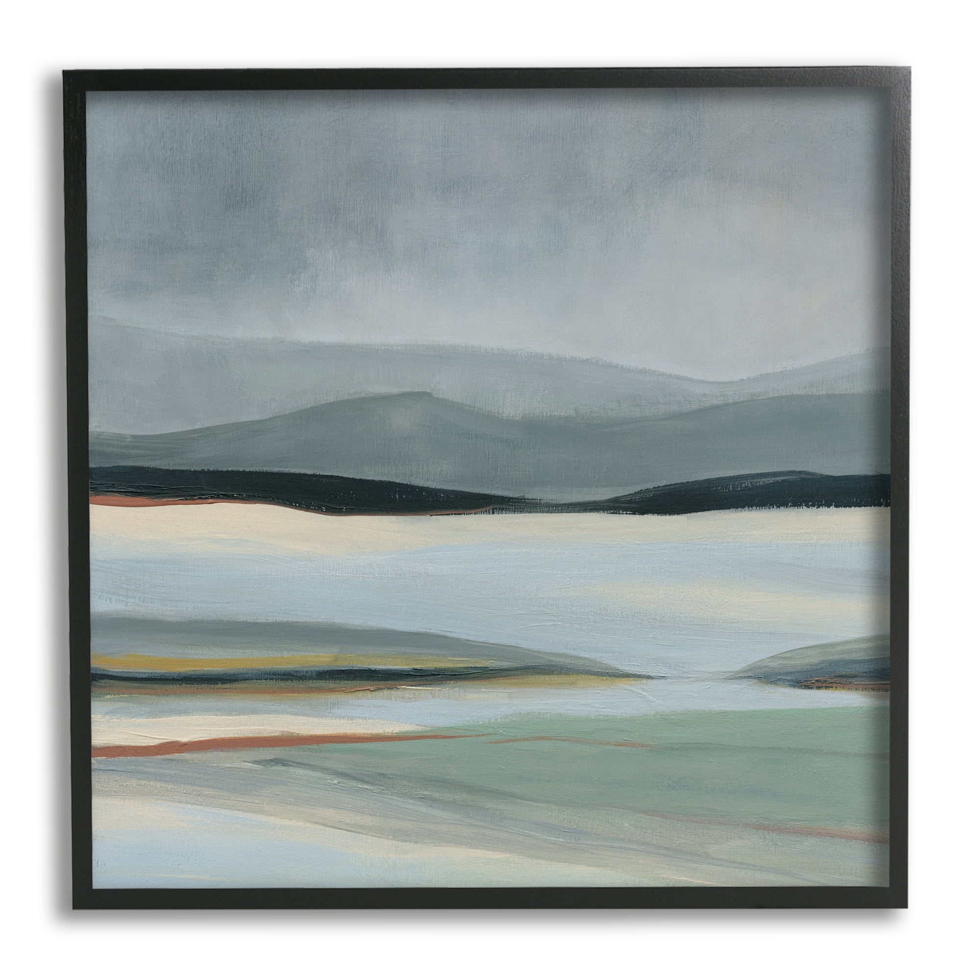 Stupell Industries Abstract Landscape Painting Distant Lakeside Mountains Painting Black Framed Art Print Wall Art, Design by Carol Robinson