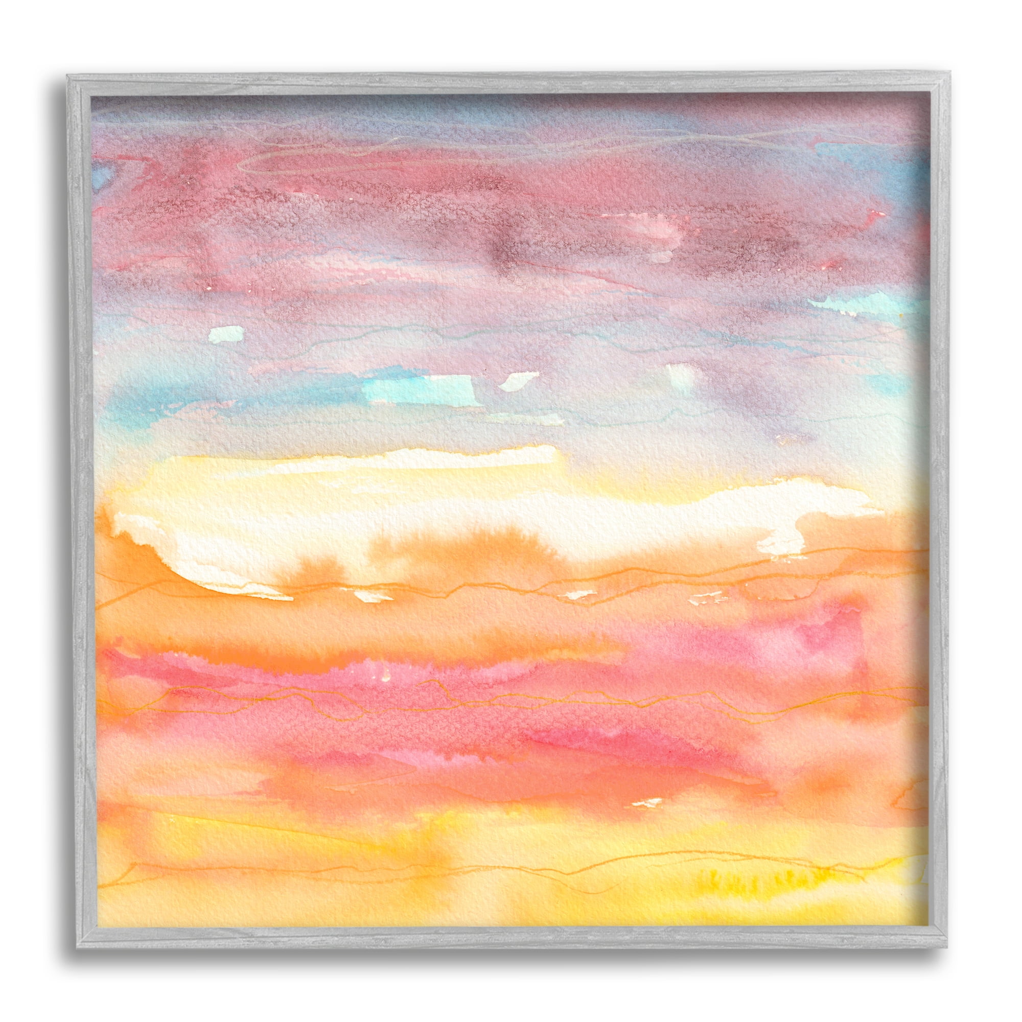 Stupell Industries Abstract Landscape Red Orange Sun Rays Watercolor Painting Gray Framed Art Print Wall Art, Design by Elvira Errico