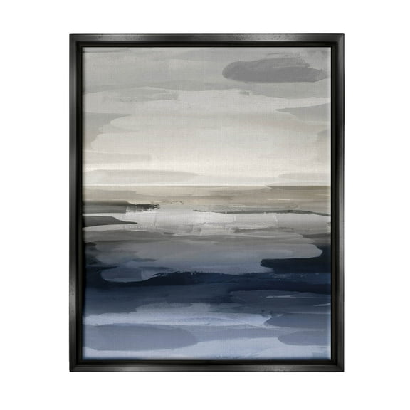 Stupell Industries Abstract Landscape Water Scenery Graphic Art Jet Black Floating Framed Canvas Print Wall Art, Design by Jackie Hanson