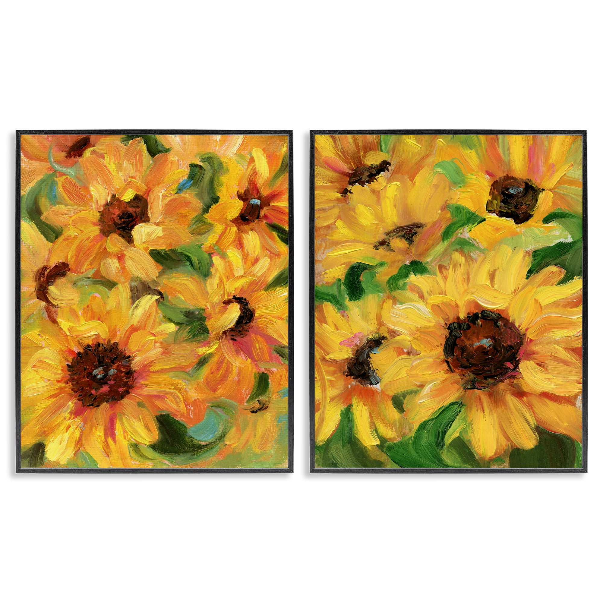 Stupell Industries Abstract Large Sunflower Blooms Plants & Flowers Painting Black Framed Art Print Wall Art, 16 x 20, Set of 2