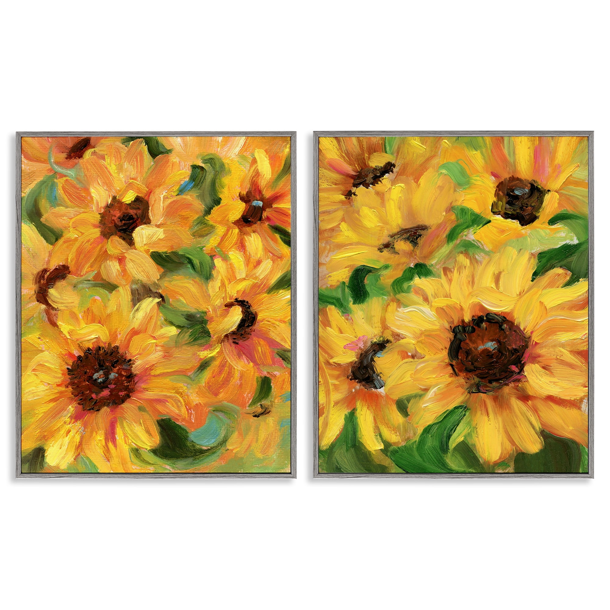 Stupell Industries Abstract Large Sunflower Blooms Plants & Flowers Painting Gray Framed Art Print Wall Art, 16 x 20, Set of 2