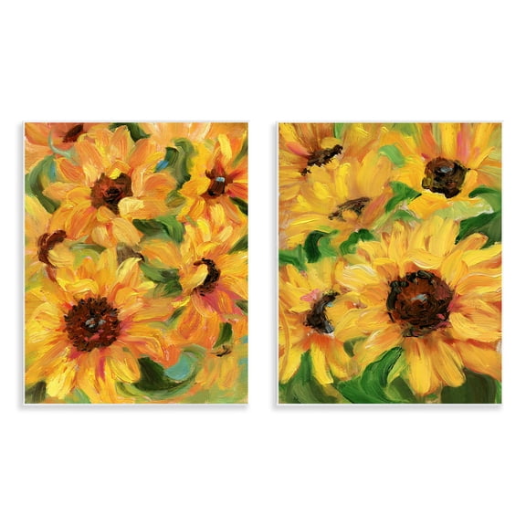 Stupell Industries Abstract Large Sunflower Blooms Plants & Flowers Painting Unframed Art Print Wall Art, 11 x 14, Set of 2