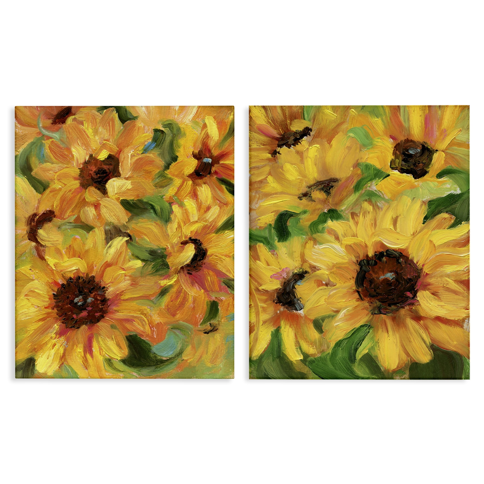 Stupell Industries Abstract Large Sunflower Blooms Plants & Flowers Painting Wrapped Canvas Art Print Wall Art, 16 x 20, Set of 2