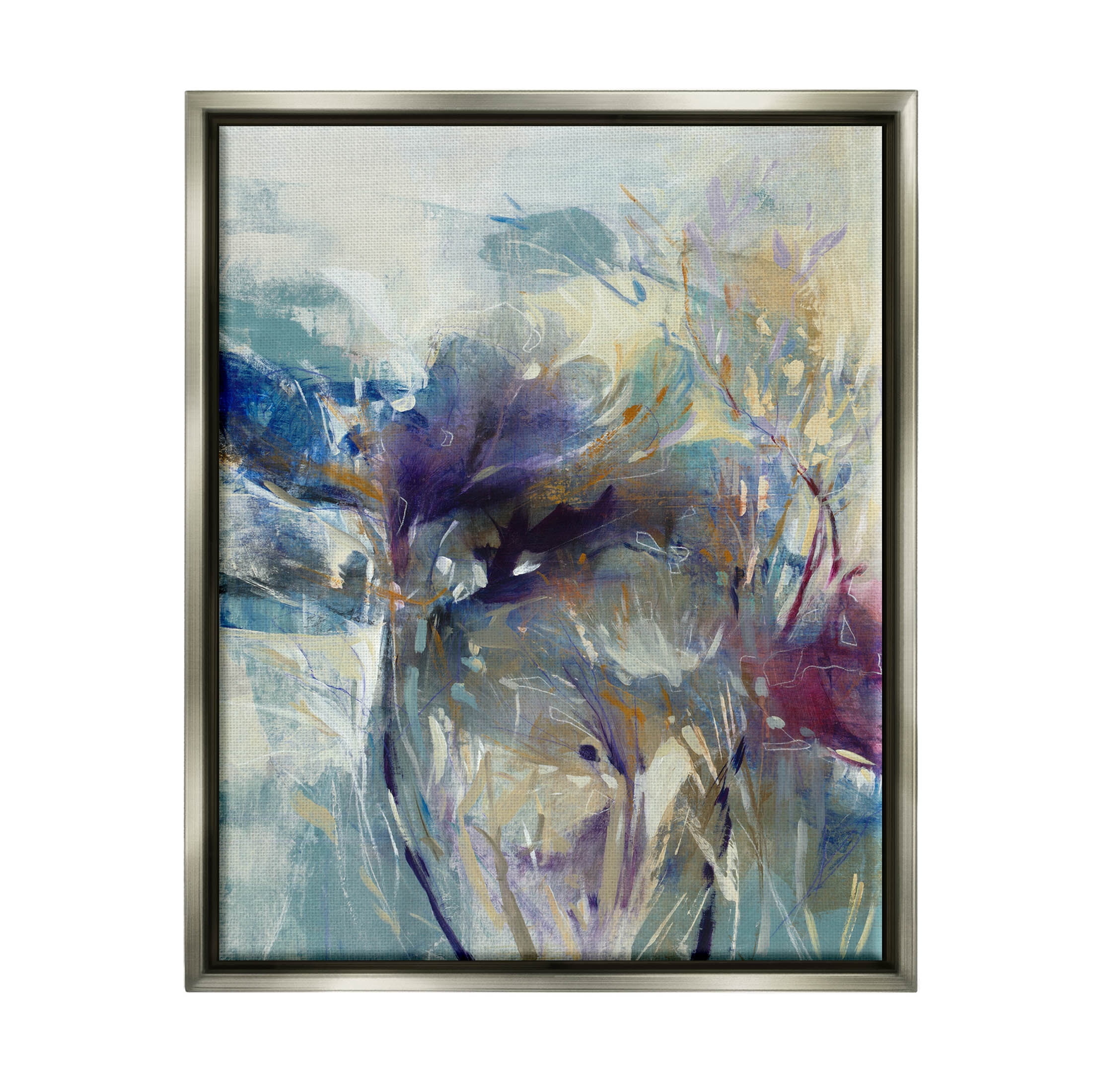Stupell Industries Abstract Layered Botanical Arrangement Painting Luster Gray Floating Framed Canvas Print Wall Art, Design by K. Nari
