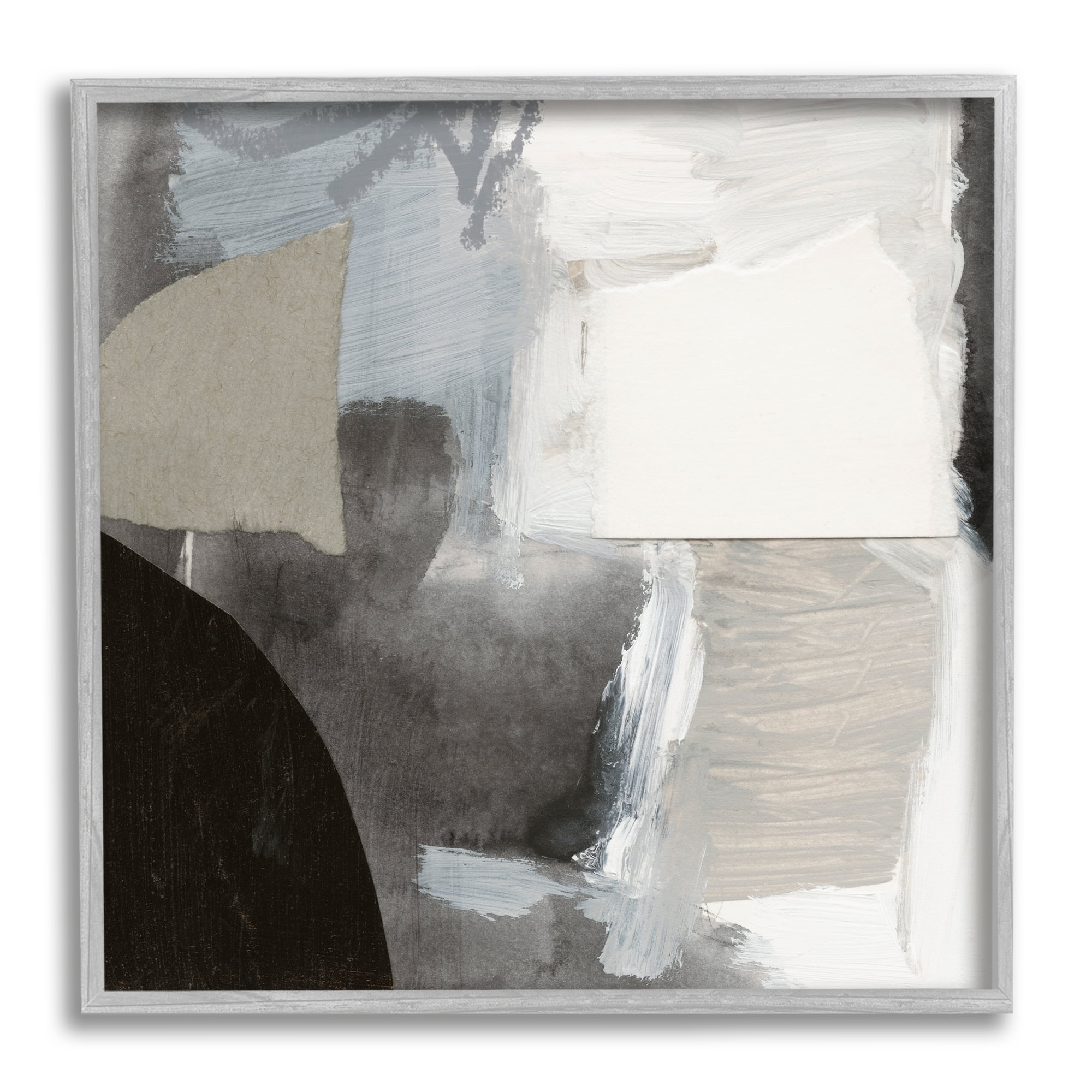 Stupell Industries Abstract Layered Collage Structured Shapes Paint Strokes Painting Gray Framed Art Print Wall Art, Design by Victoria Barnes