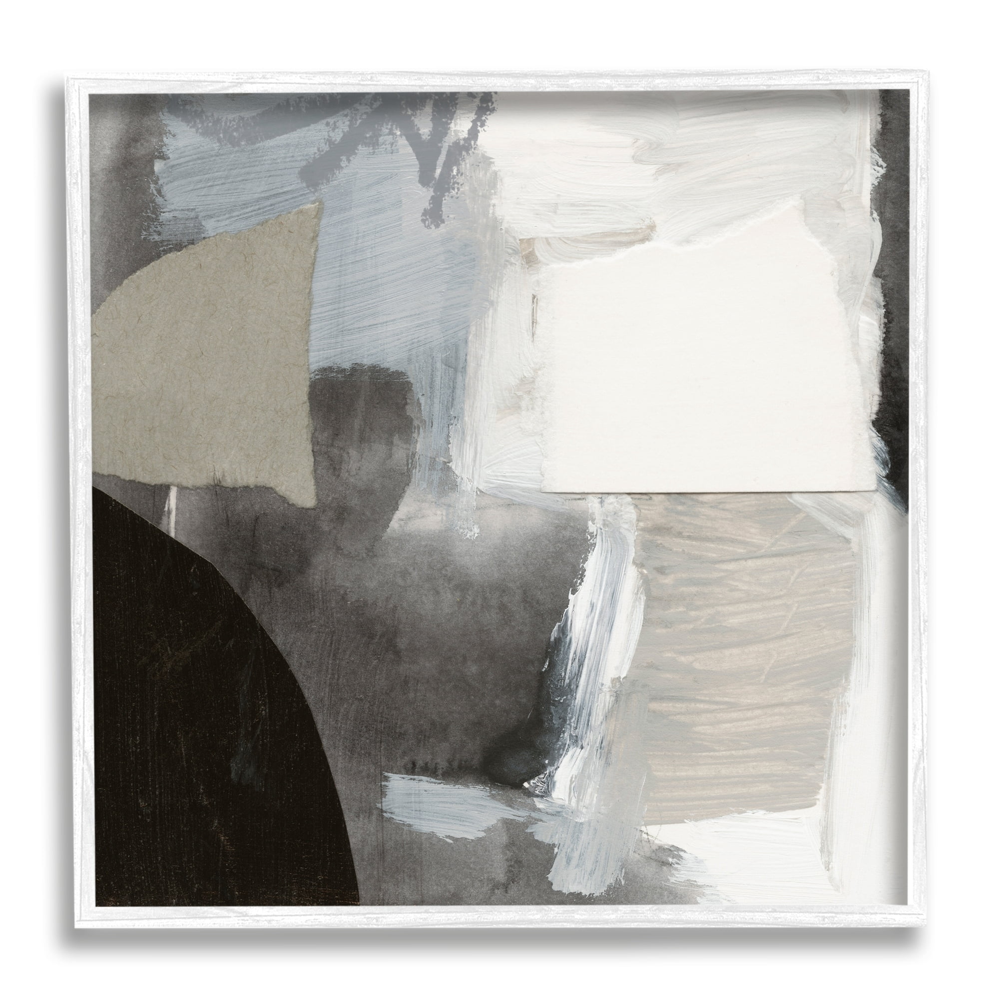Stupell Industries Abstract Layered Collage Structured Shapes Paint Strokes Painting White Framed Art Print Wall Art, Design by Victoria Barnes