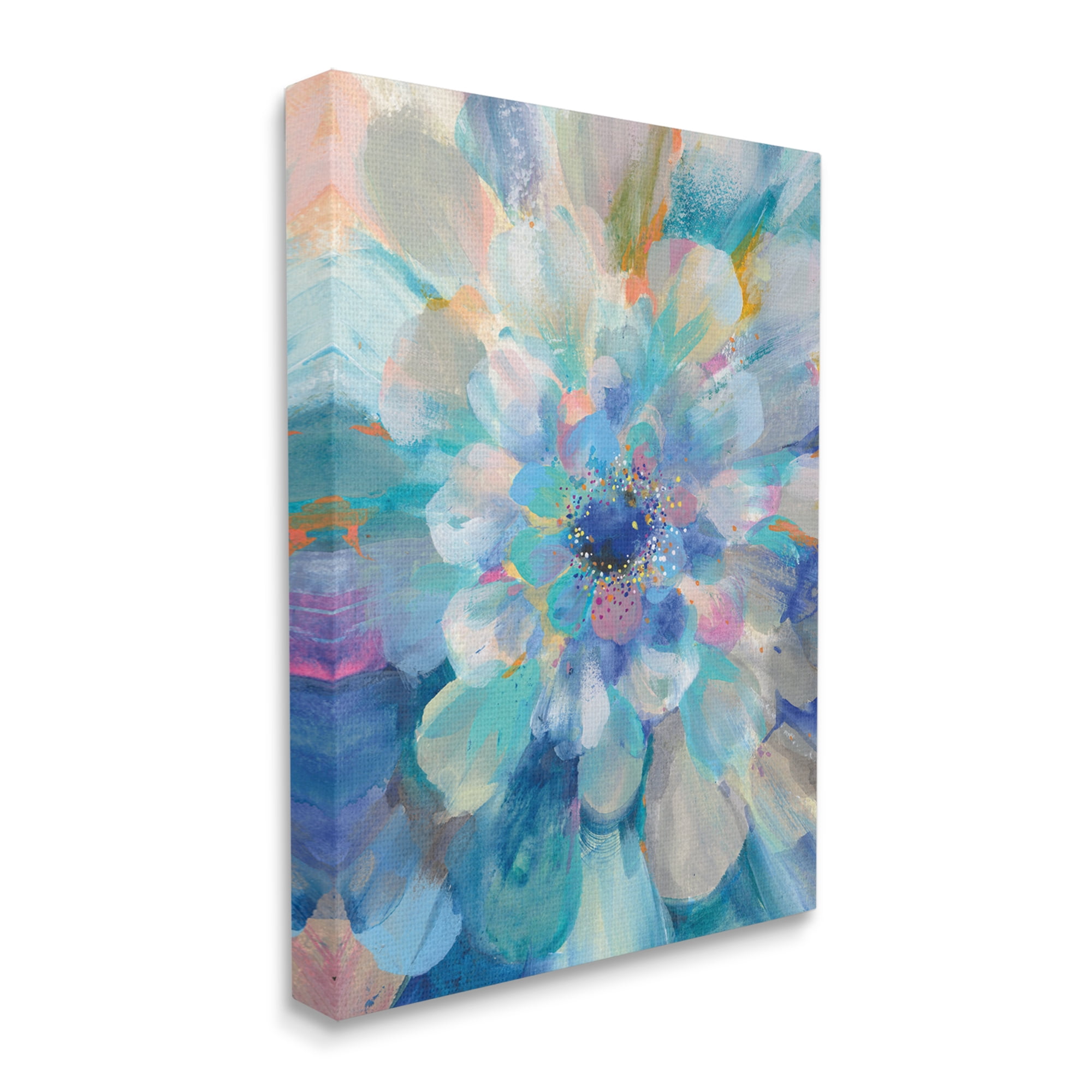 Stupell Industries Abstract Layered Floral Petals Centric Blue Flower Abstract Painting Gallery Wrapped Canvas Print Wall Art, 30 x 40