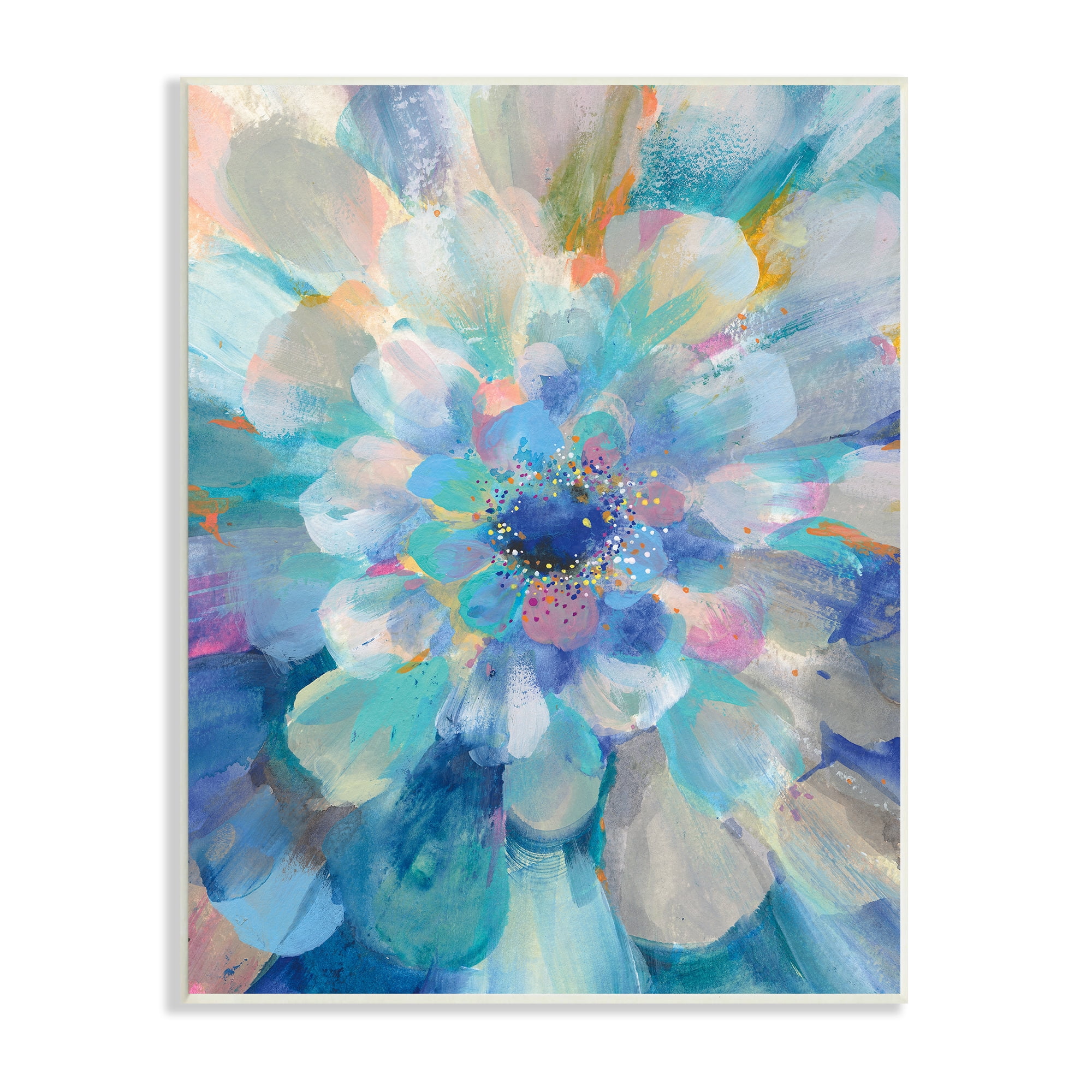 Stupell Industries Abstract Layered Floral Petals Centric Blue Flower Abstract Painting Unframed Art Print Wall Art, 13 x 19
