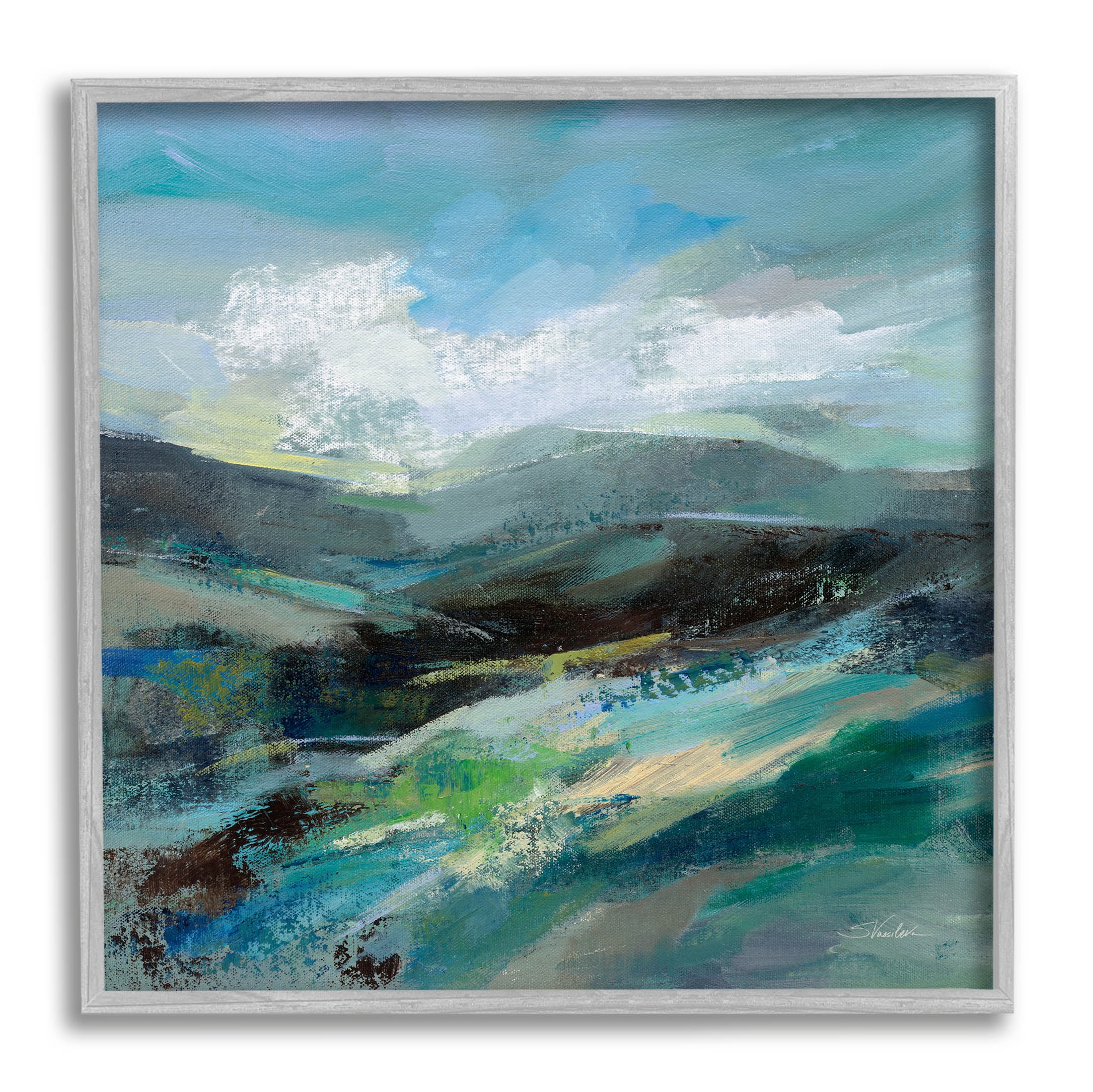 Stupell Industries Abstract Layered Mountain Scene Painting Gray Framed Art Print Wall Art, Design by Silvia Vassileva