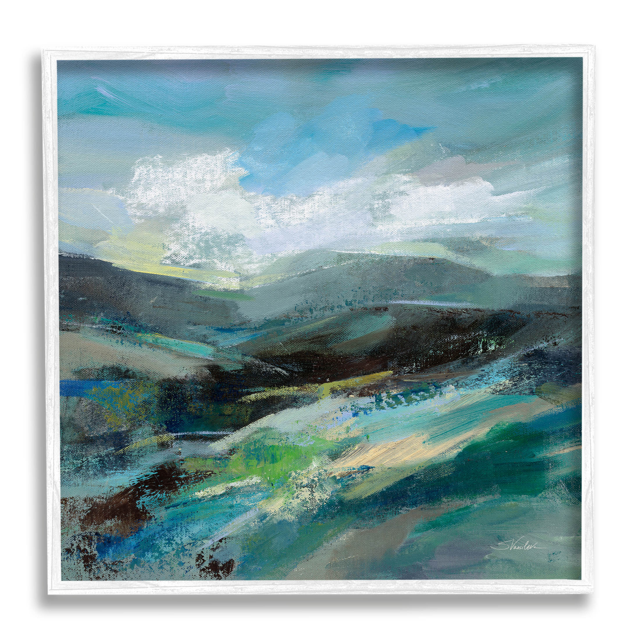 Stupell Industries Abstract Layered Mountain Scene Painting White Framed Art Print Wall Art, Design by Silvia Vassileva